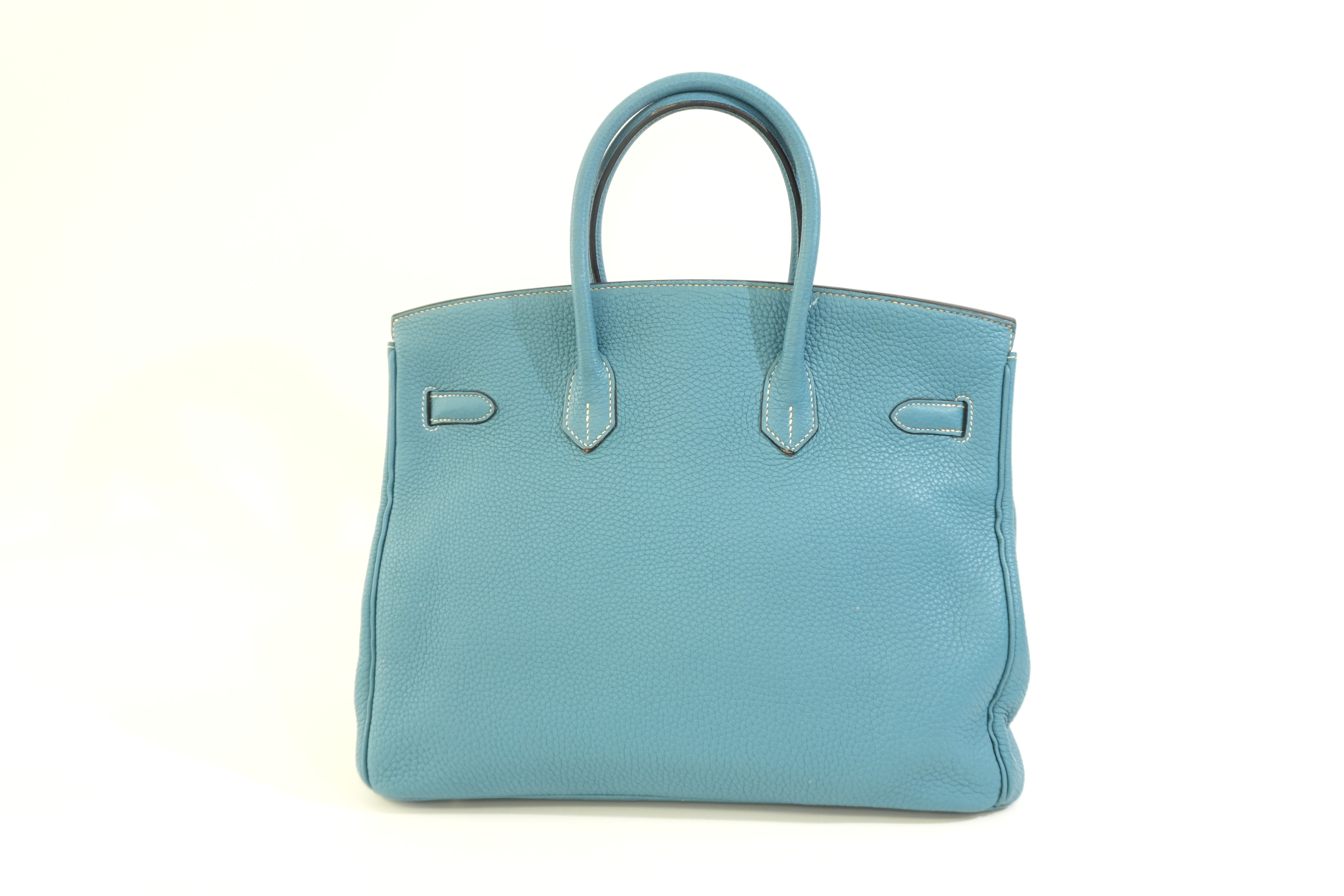 Pre-owned Hermes Togo Leather Birkin 35 Blue Jean
