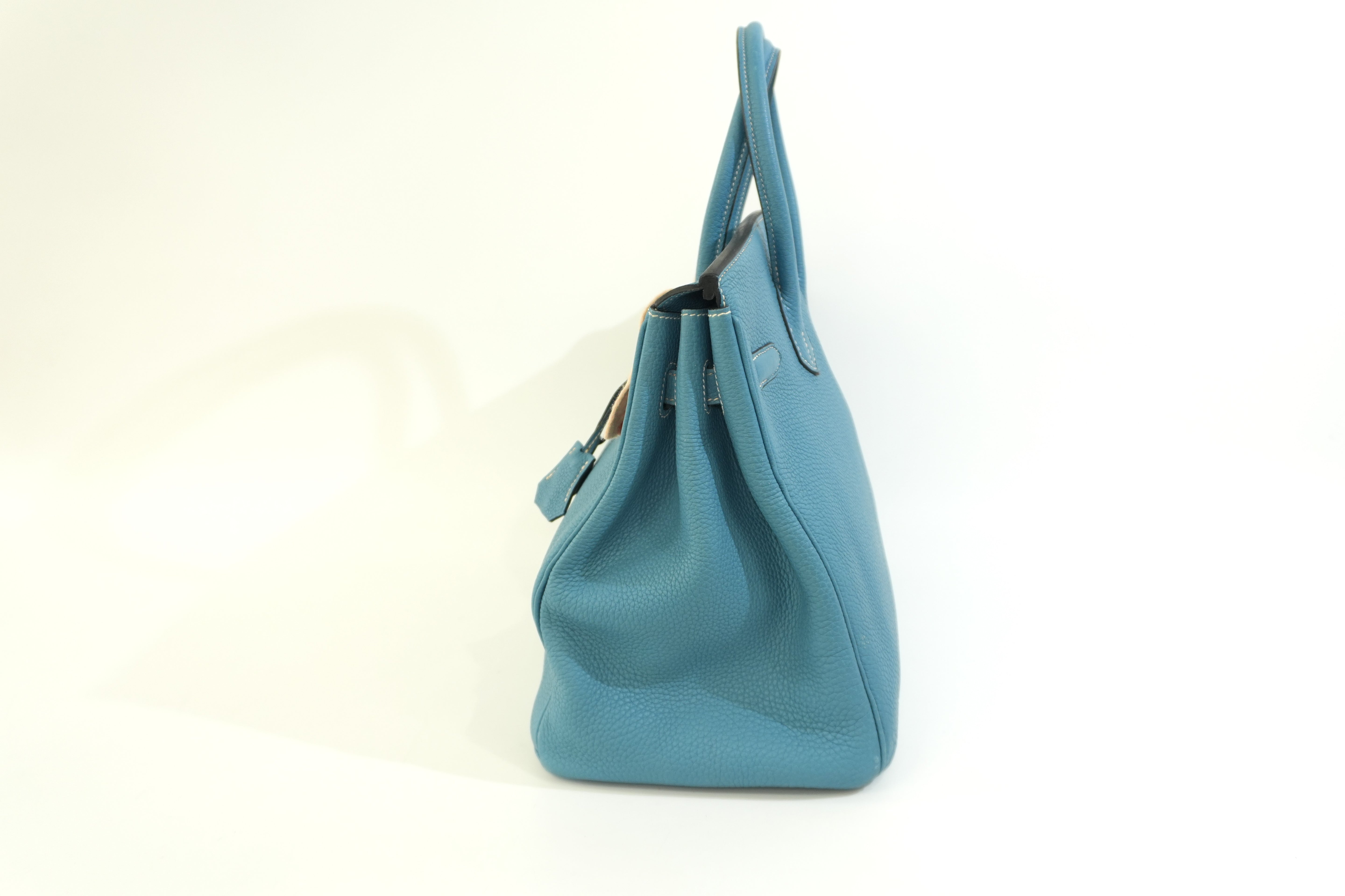 Pre-owned Hermes Togo Leather Birkin 35 Blue Jean
