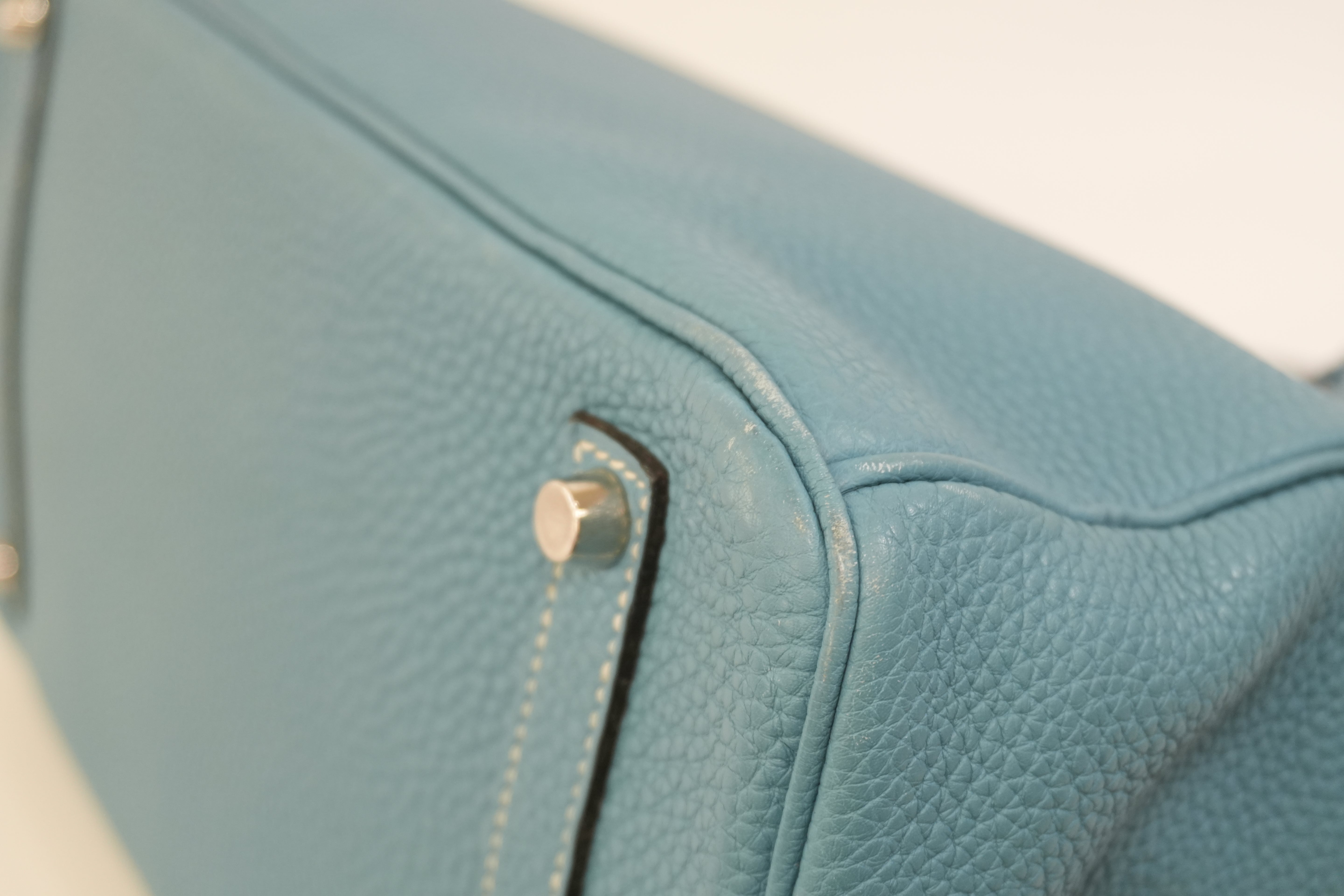 Pre-owned Hermes Togo Leather Birkin 35 Blue Jean