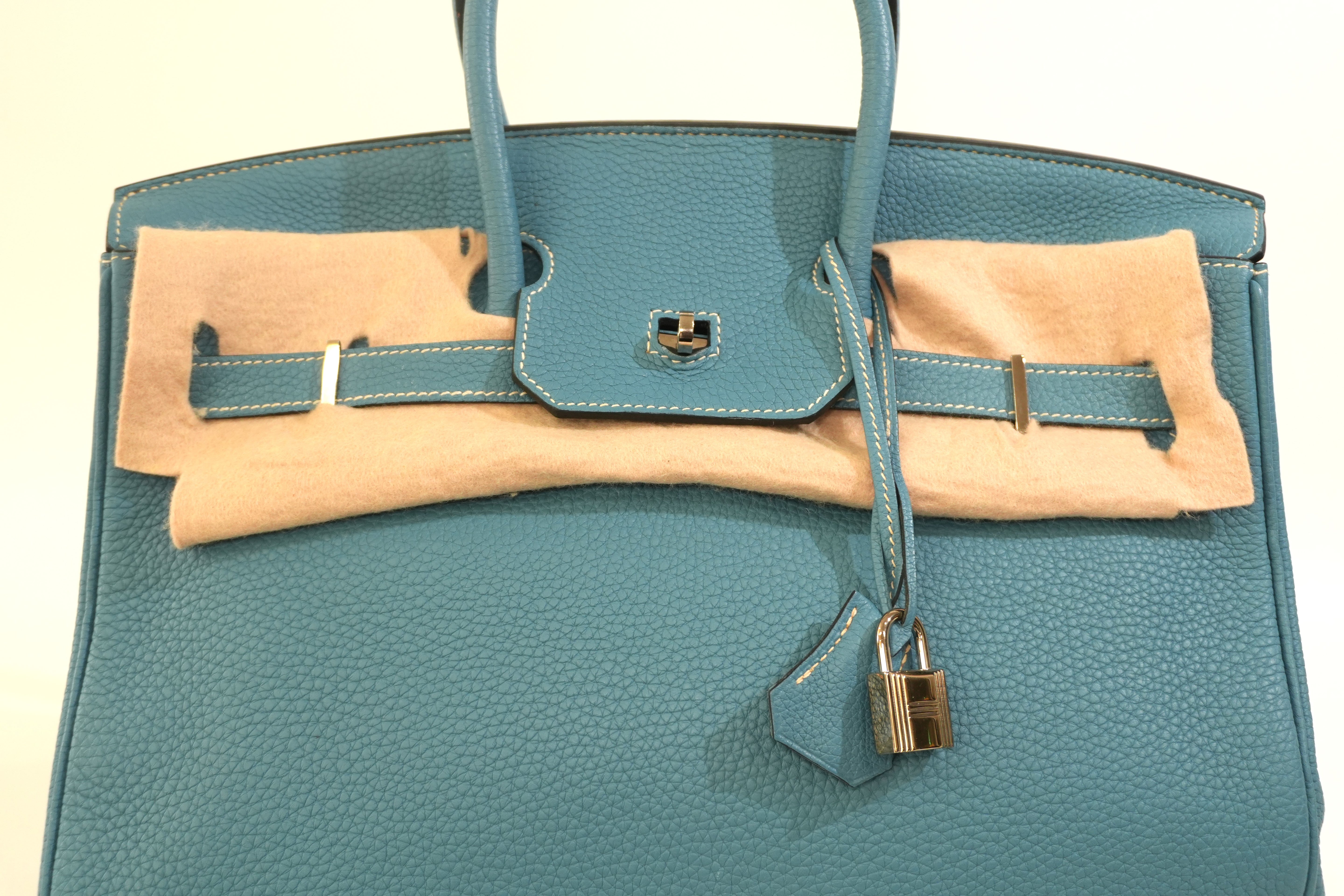 Pre-owned Hermes Togo Leather Birkin 35 Blue Jean