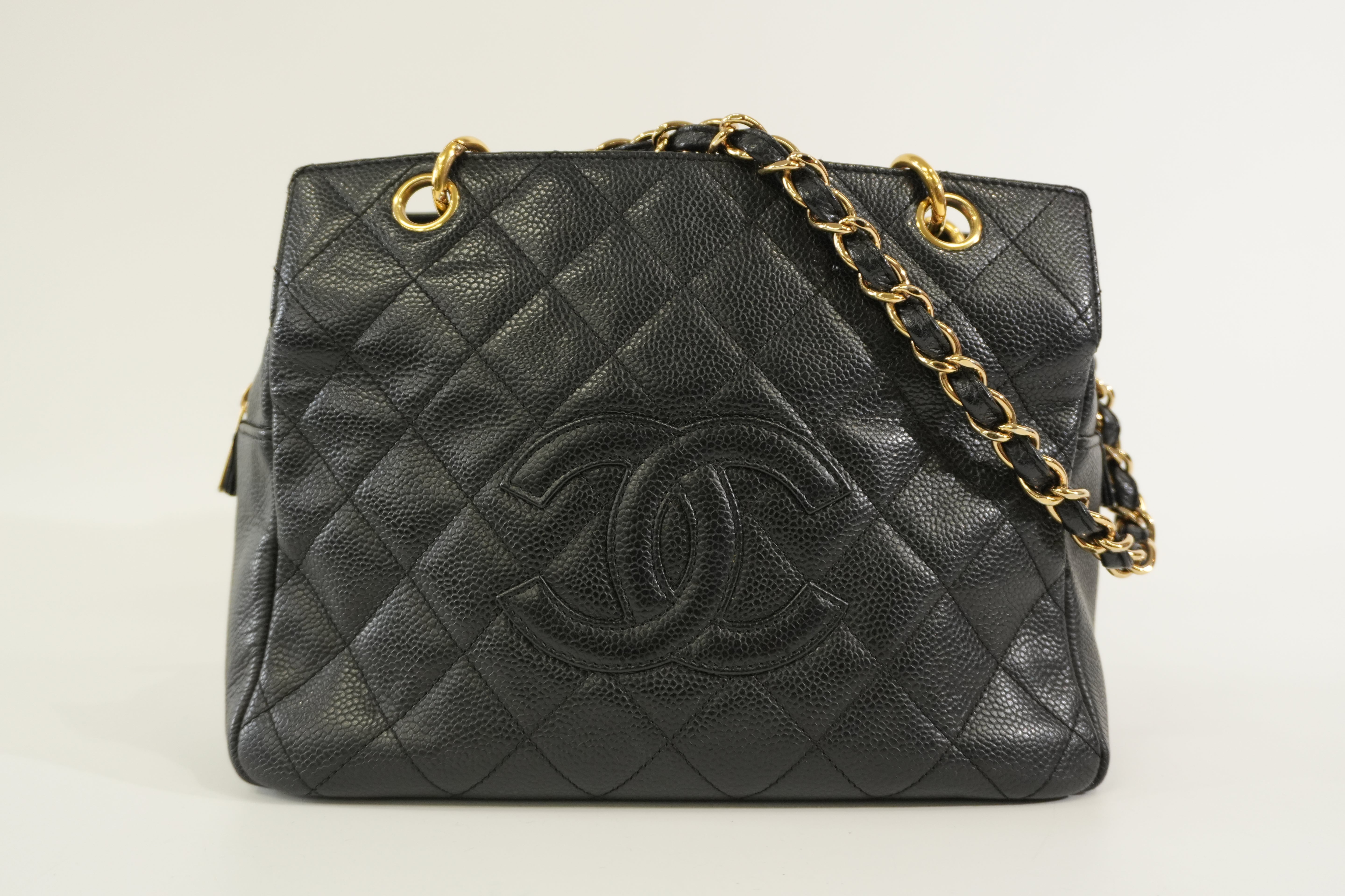 Pre-owned Chanel Caviar Skin PTT Chain Tote Bag Black