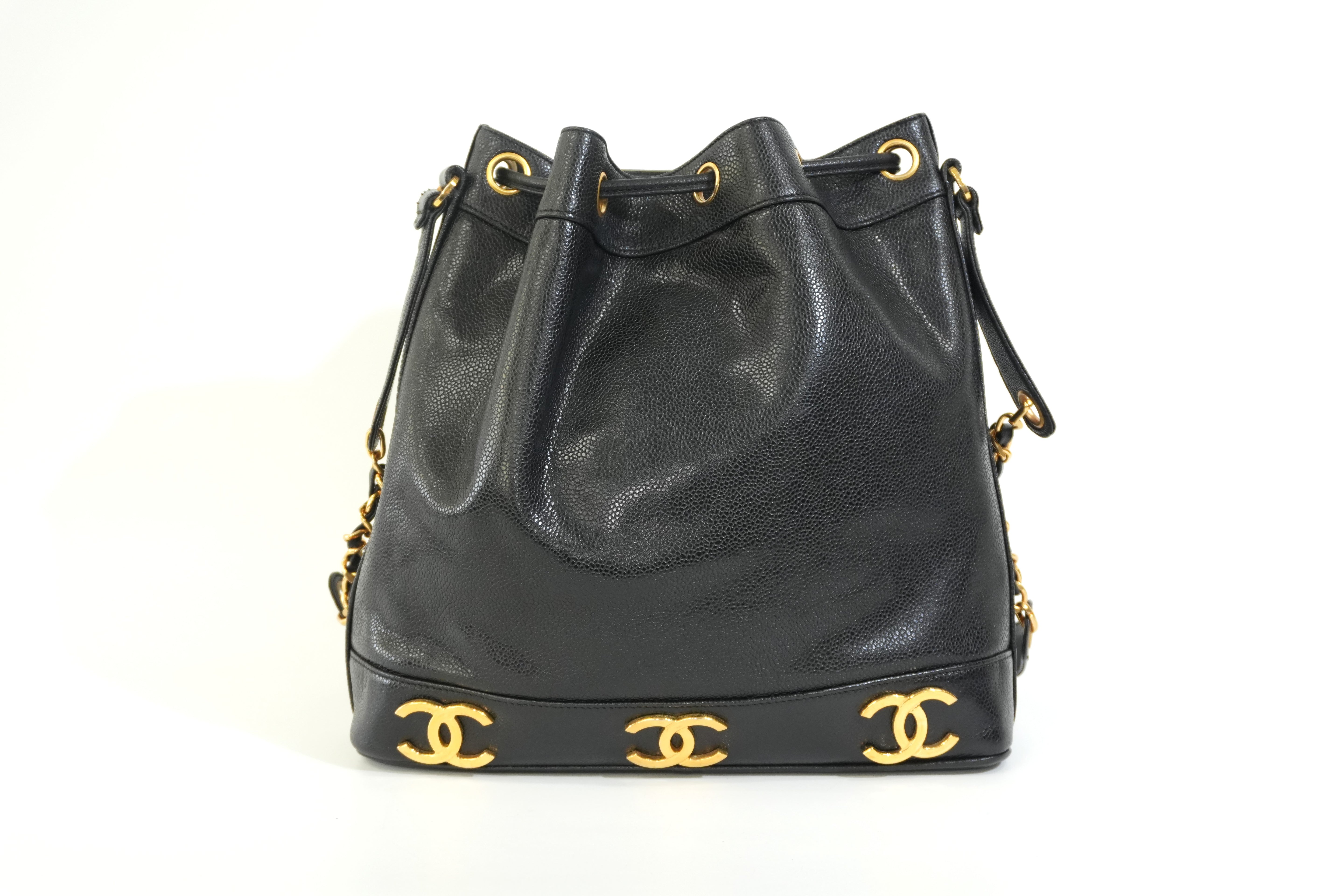 Pre-owned Chanel Caviar Skin Leather Bucket Shoulder Bag Black