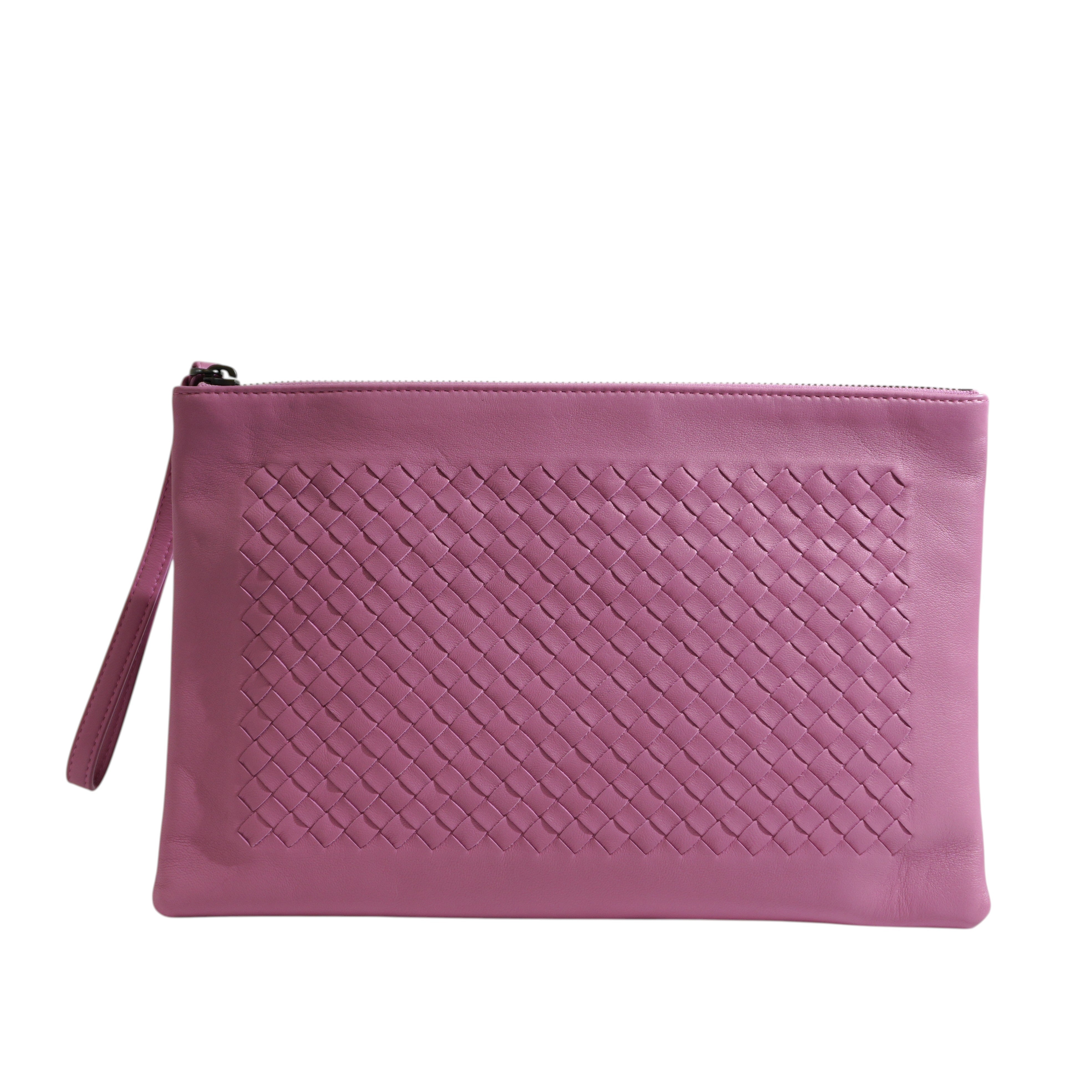 Pre-owned Bottega Intercciato Wrist Clutch Bag Purple