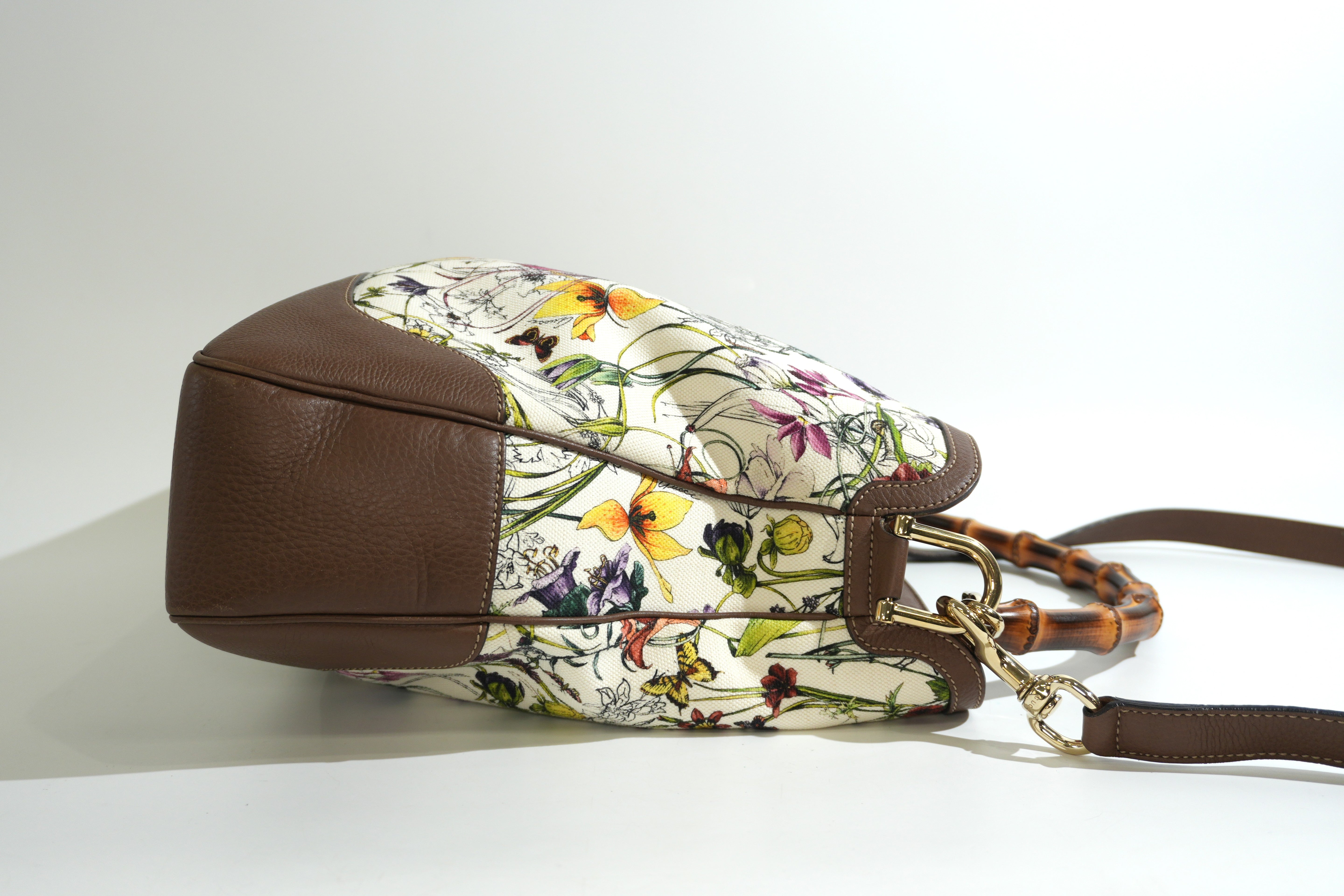Pre-owned Gucci Two Way Diana Bamboo Handle Shoulder Bag Floral