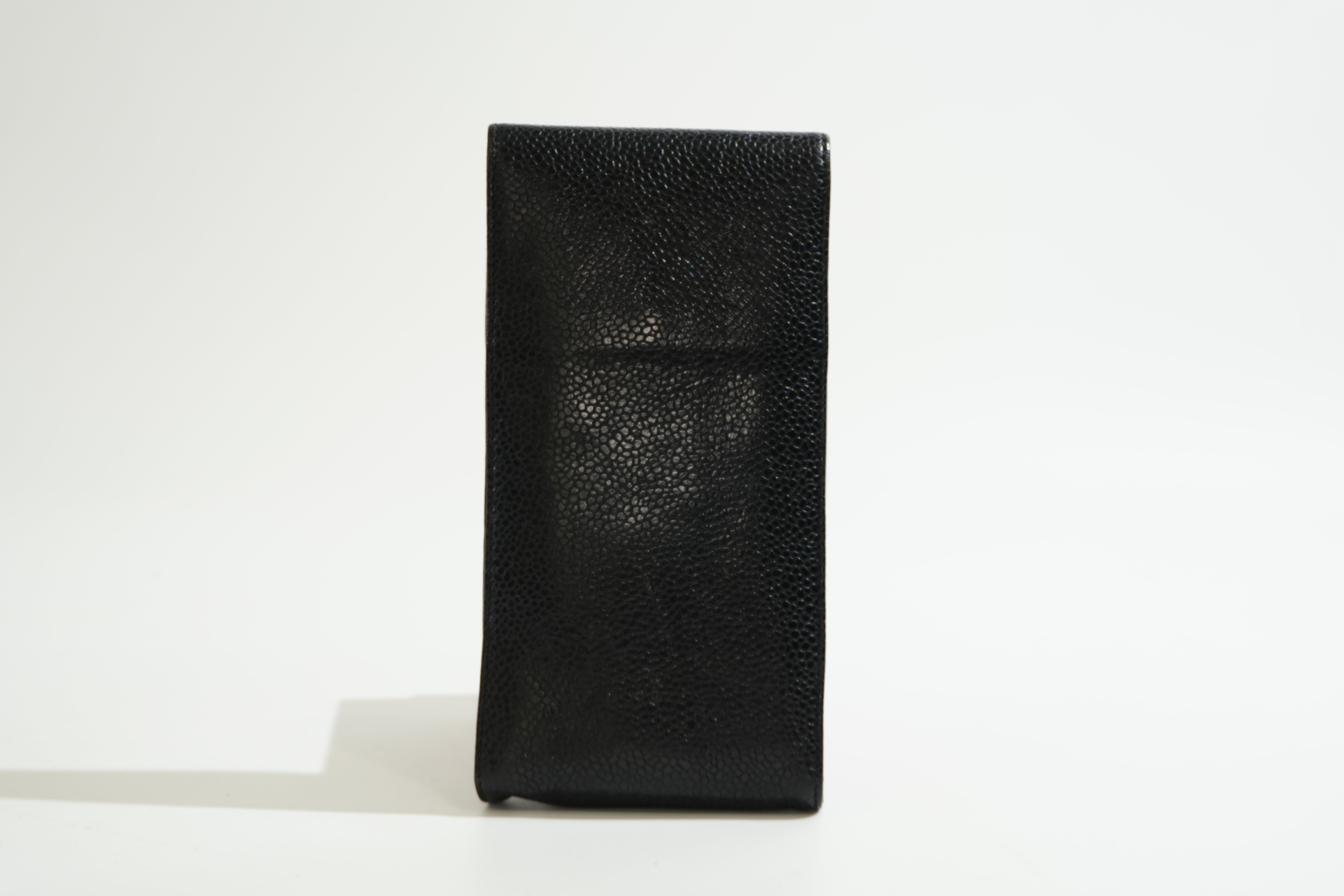 Pre-owned Chanel Caviar Skin Phone Holder Black