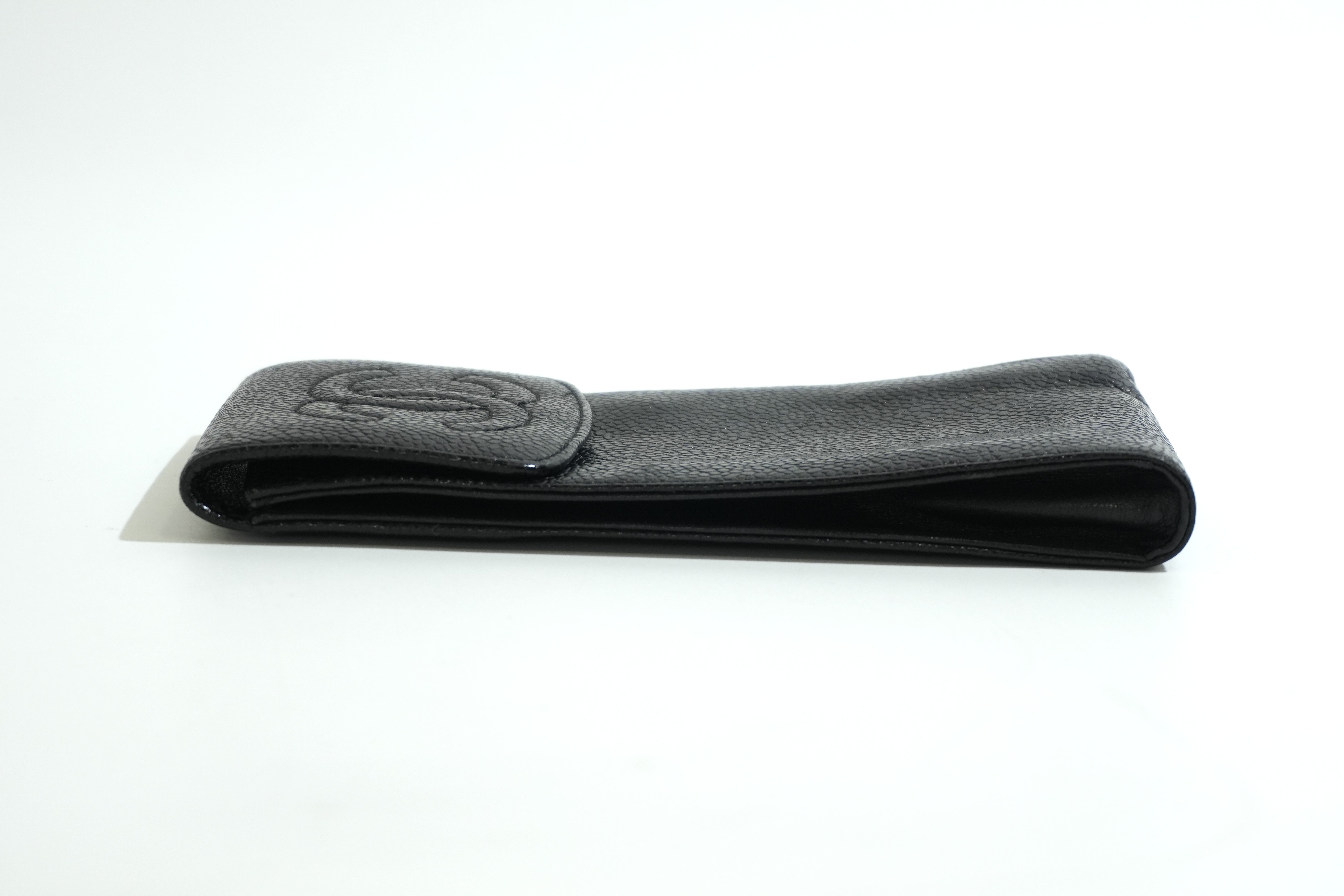 Pre-owned Chanel Caviar Skin Phone Holder Black