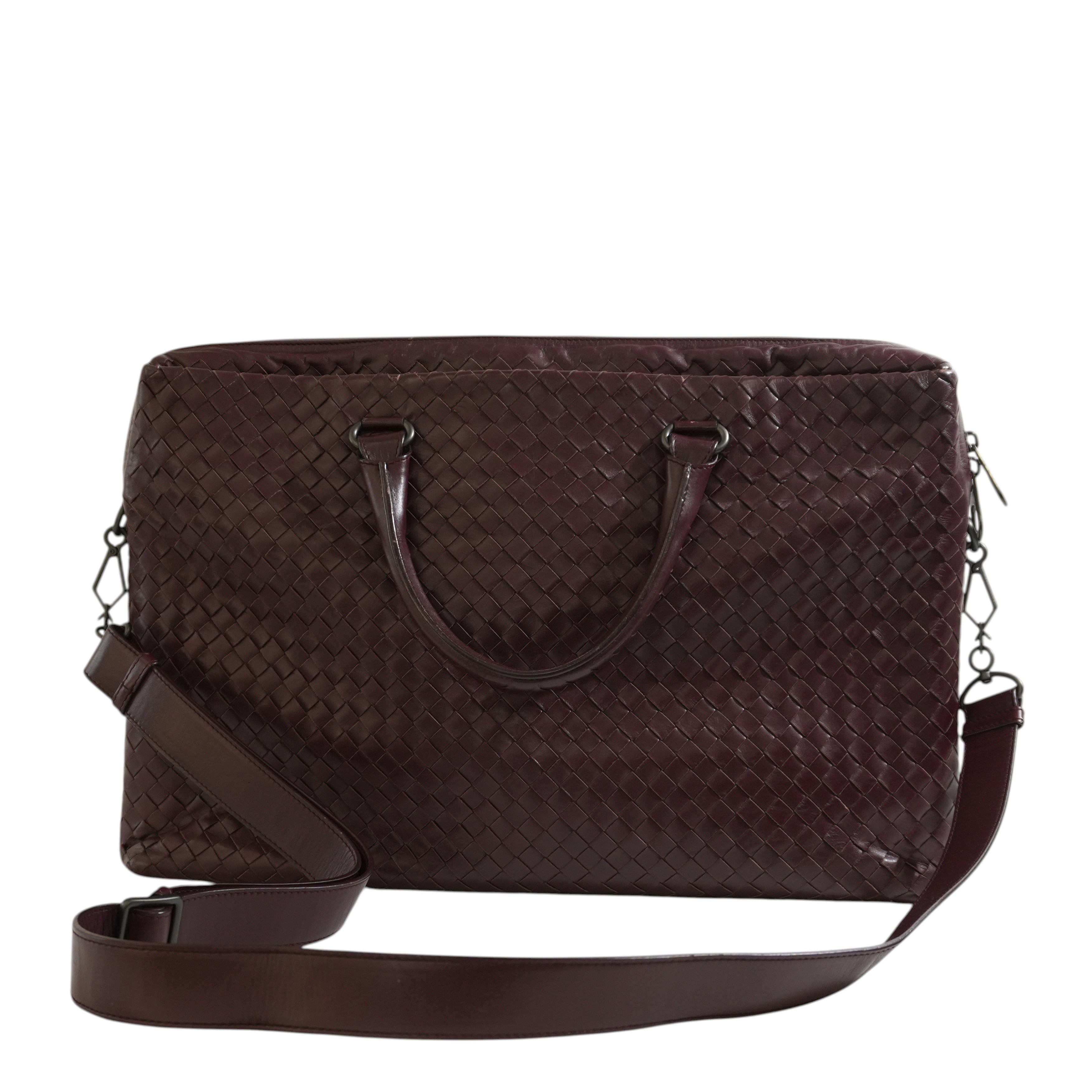 Pre-owned Bottega Two Way Intercciato Briefcase Burgundy