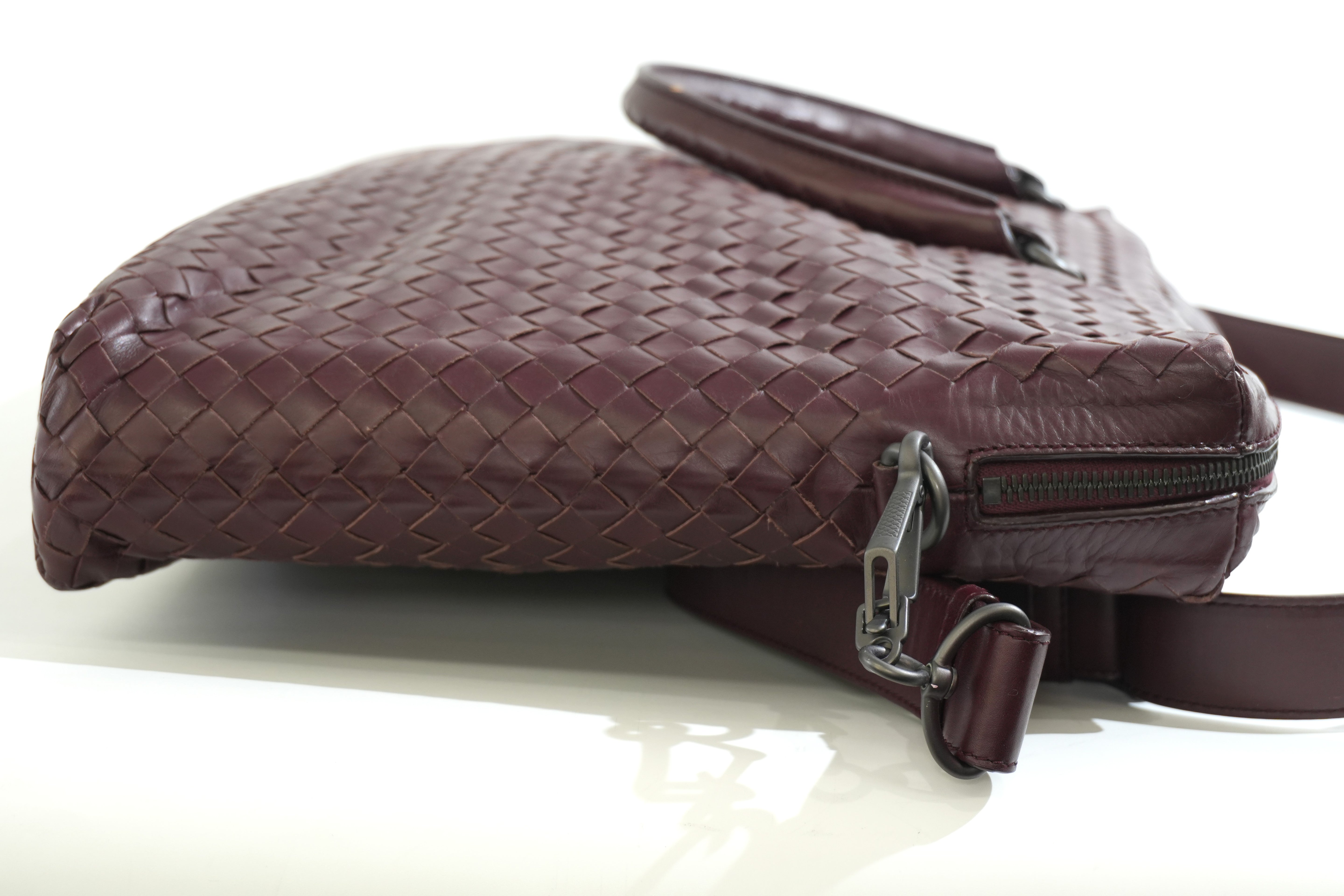 Pre-owned Bottega Two Way Intercciato Briefcase Burgundy