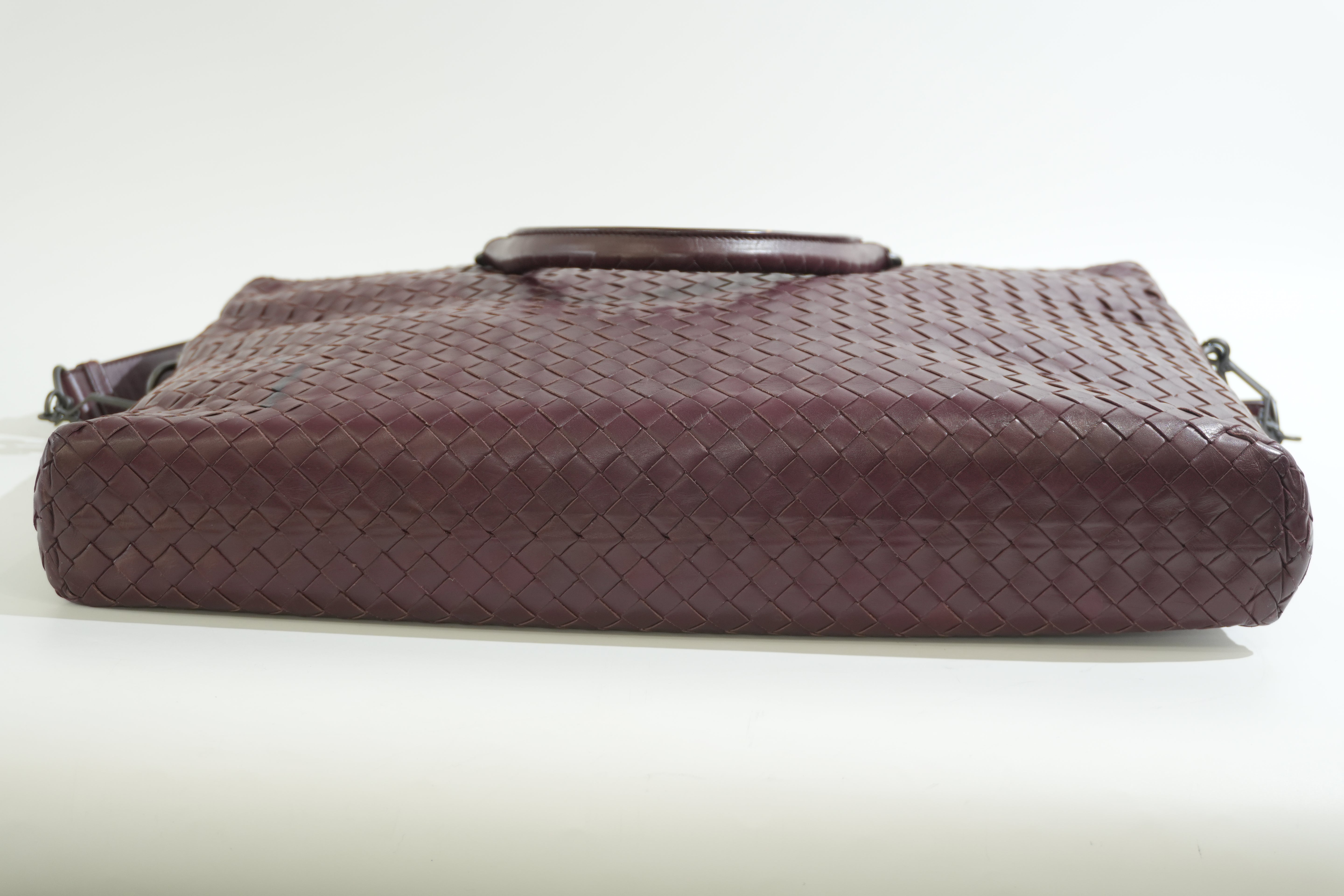 Pre-owned Bottega Two Way Intercciato Briefcase Burgundy