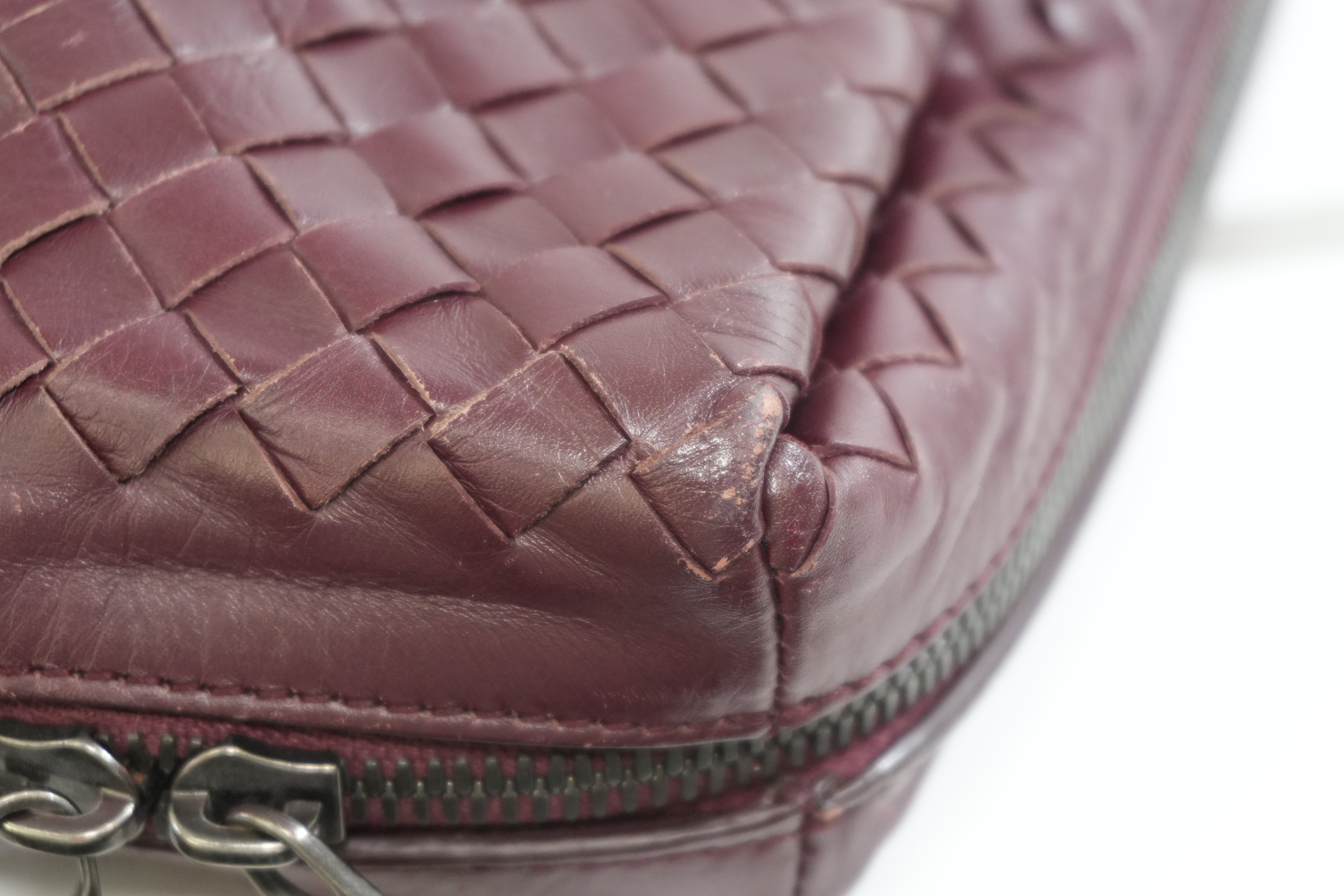 Pre-owned Bottega Two Way Intercciato Briefcase Burgundy