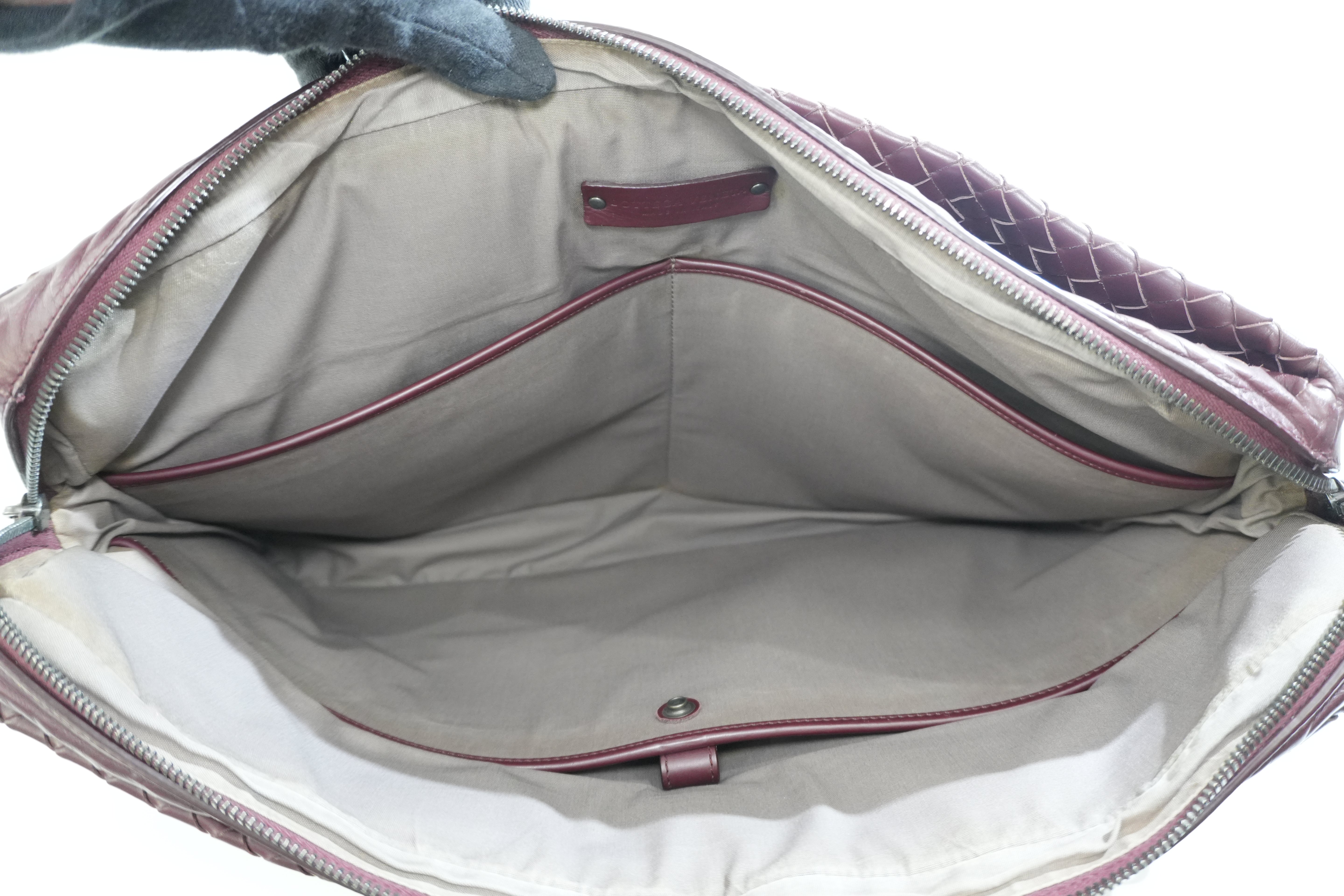 Pre-owned Bottega Two Way Intercciato Briefcase Burgundy