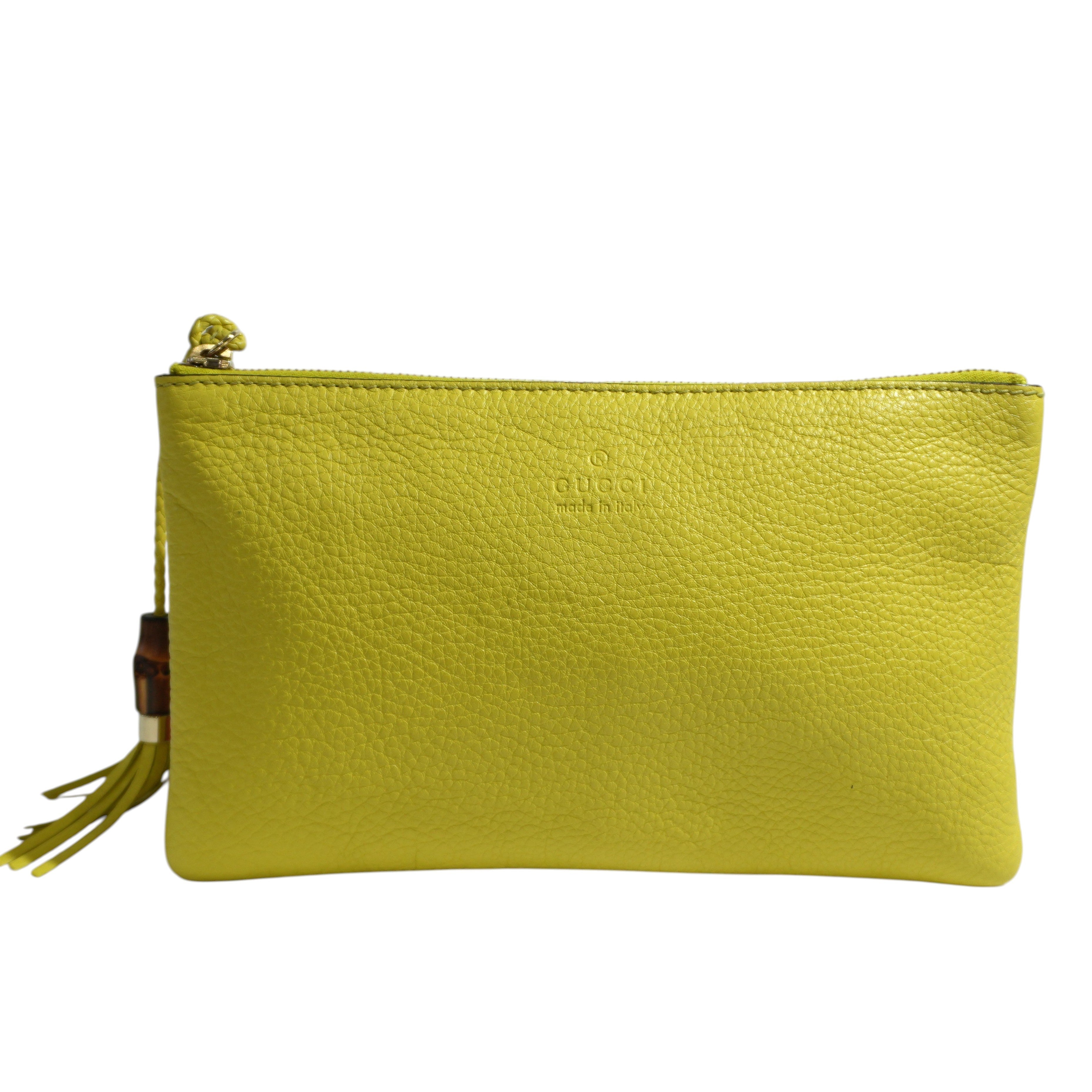 Pre-owned Gucci Bamboo Clutch Bag Neon Green