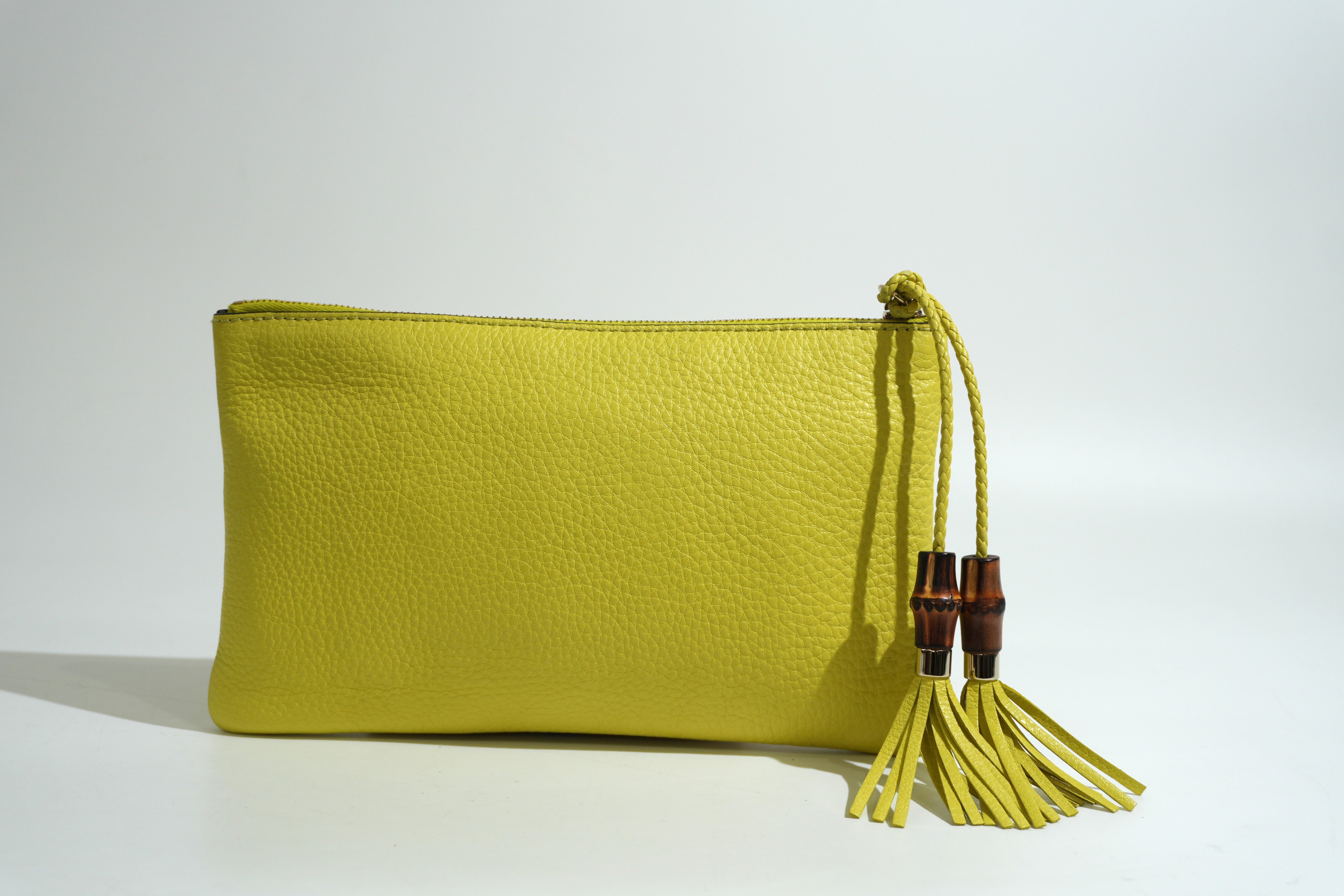 Pre-owned Gucci Bamboo Clutch Bag Neon Green