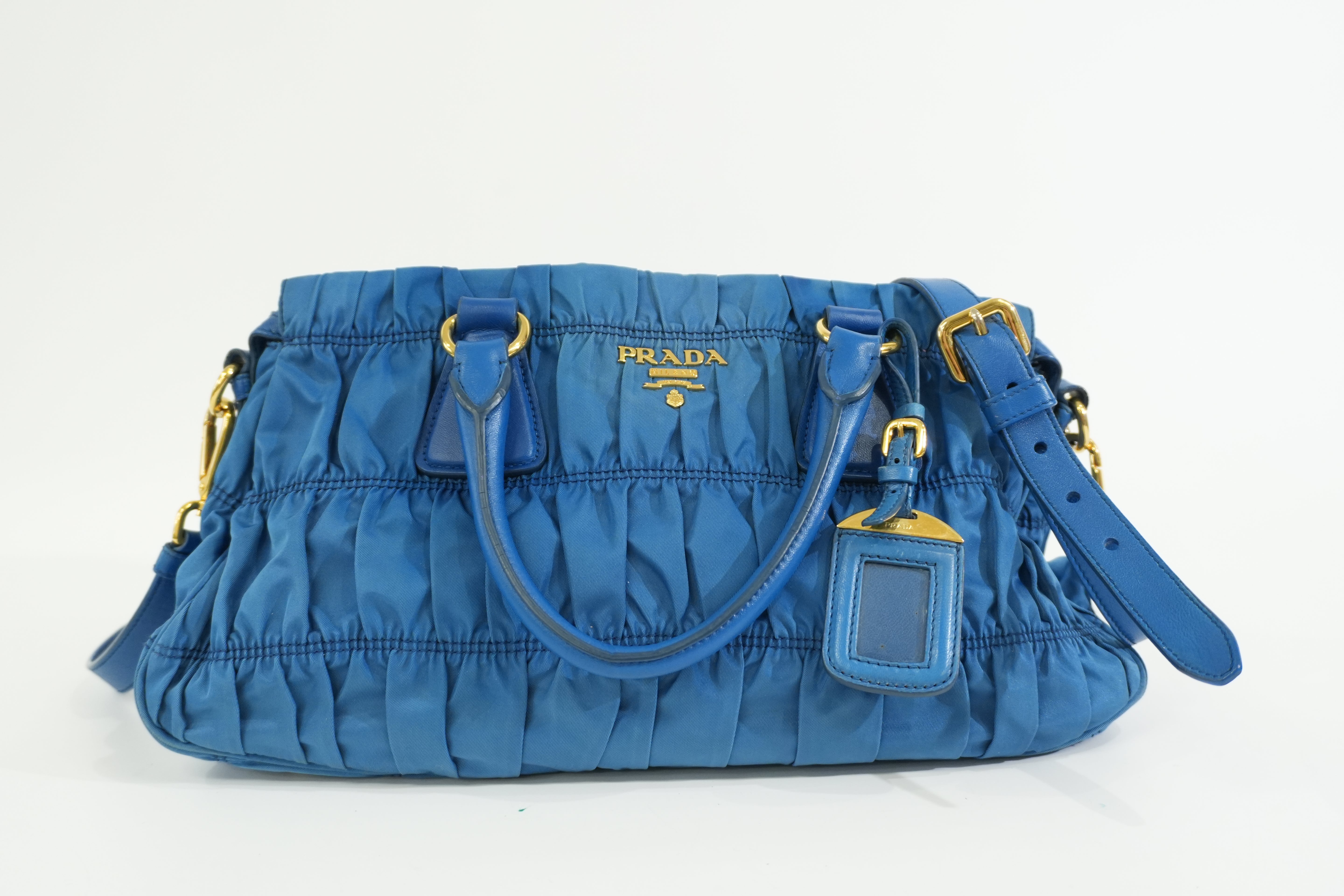 Pre-owned Prada Tessuto Gaufre Shoulder Bag Blue