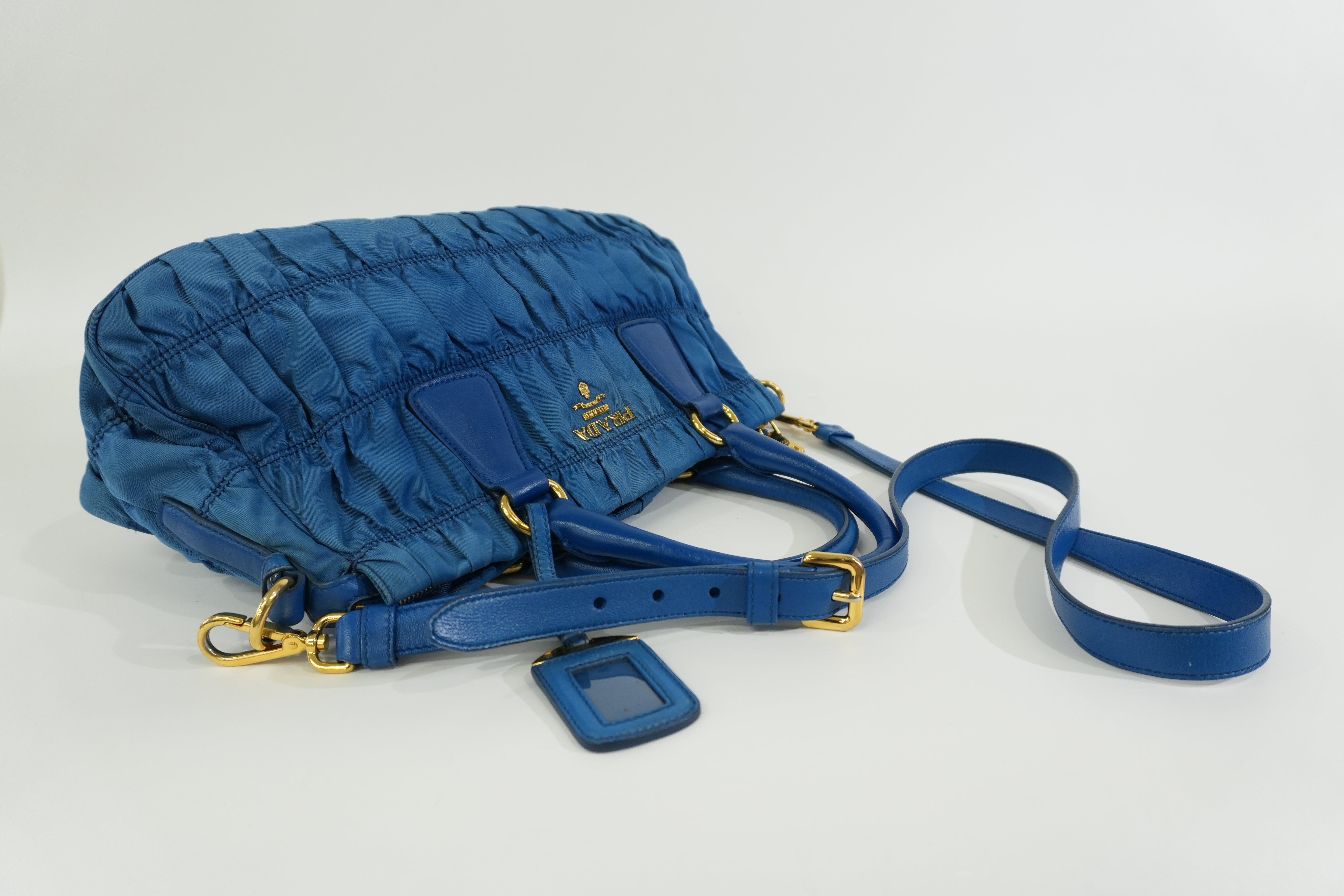 Pre-owned Prada Tessuto Gaufre Shoulder Bag Blue