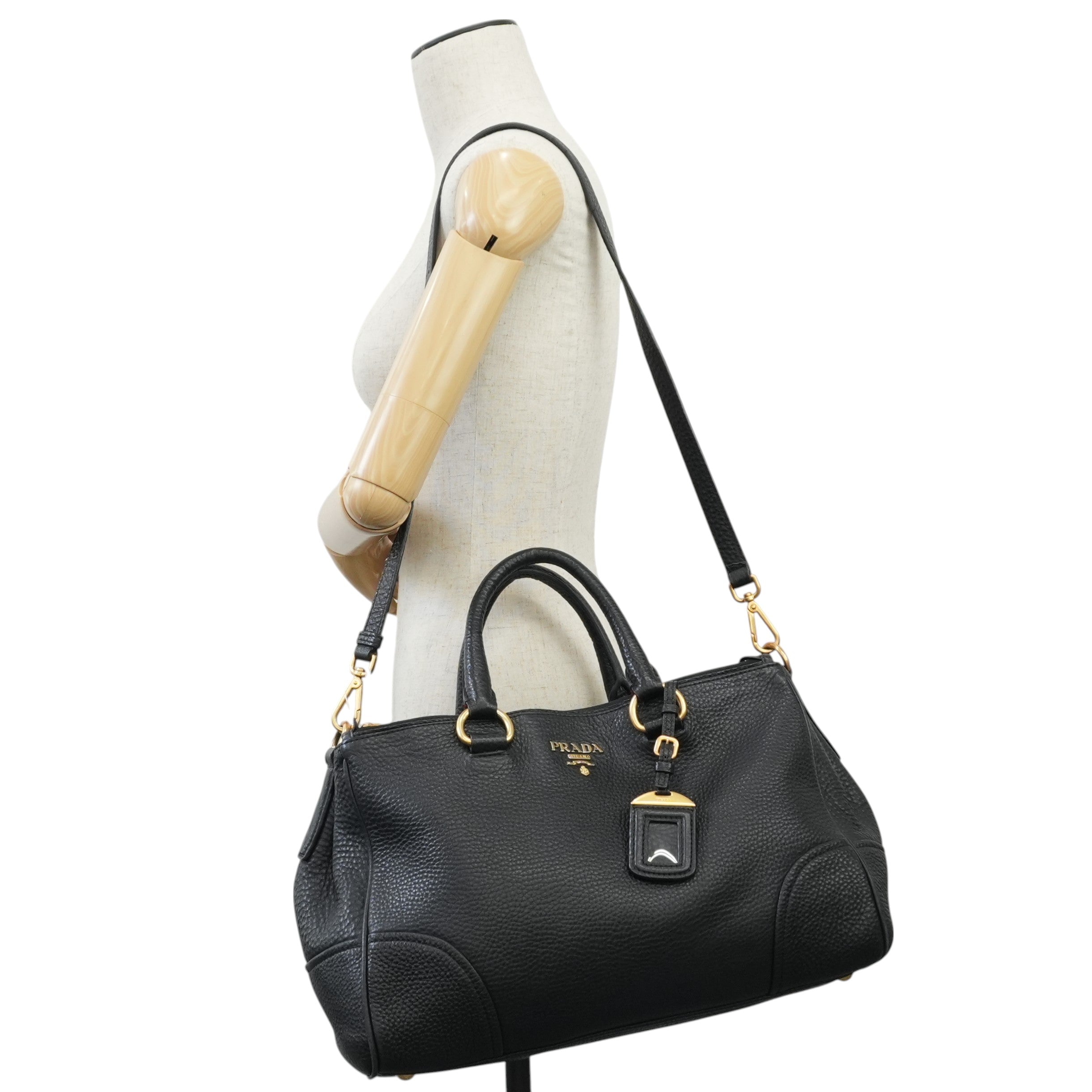 Pre-owned Prada Leather Two Way Shoulder Tote Bag Black