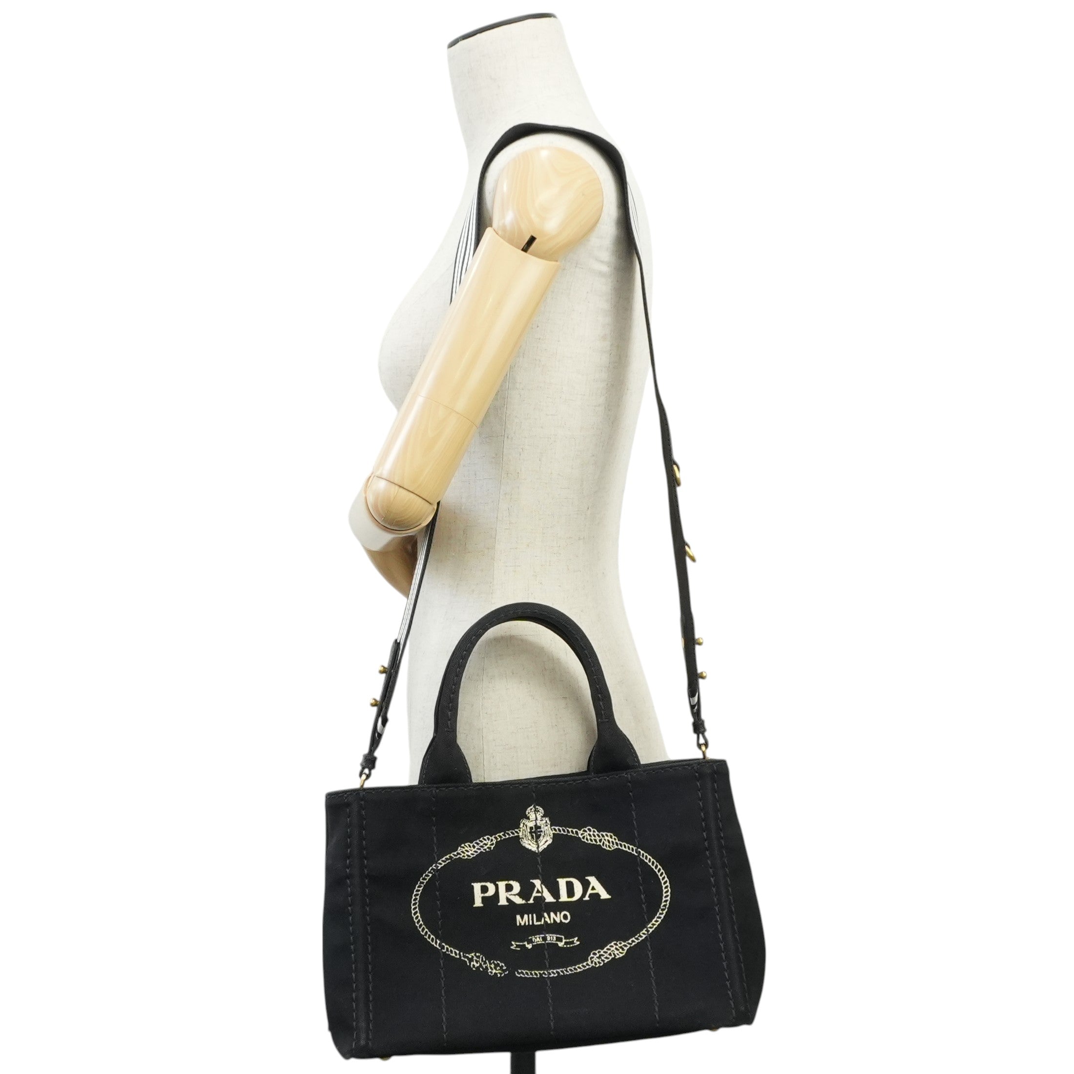 Prada Canapa Two Way Shoulder Bag Black Used