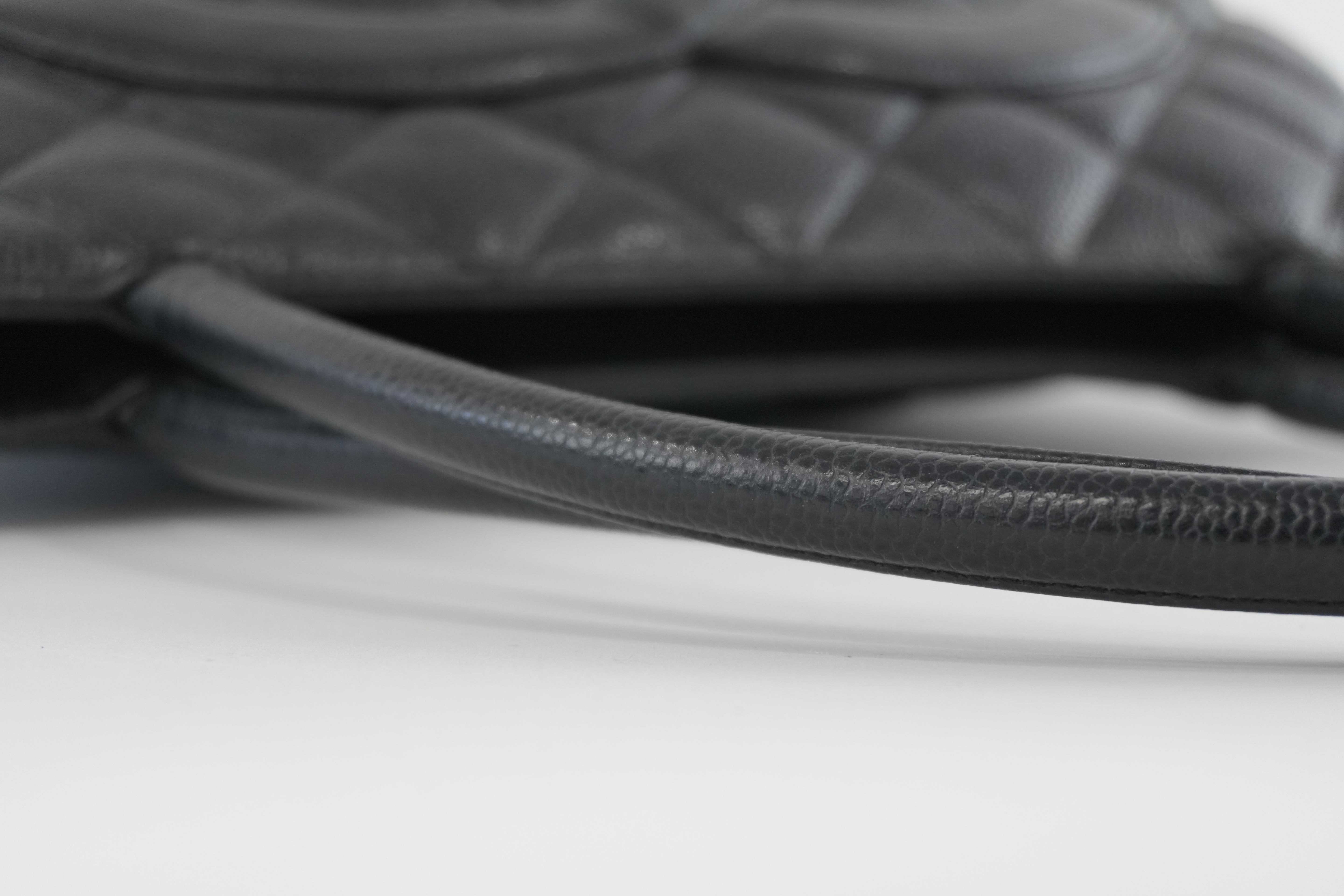 Pre-owned Chanel Medallion Caviar Tote Bag Silver Hardware Black Used