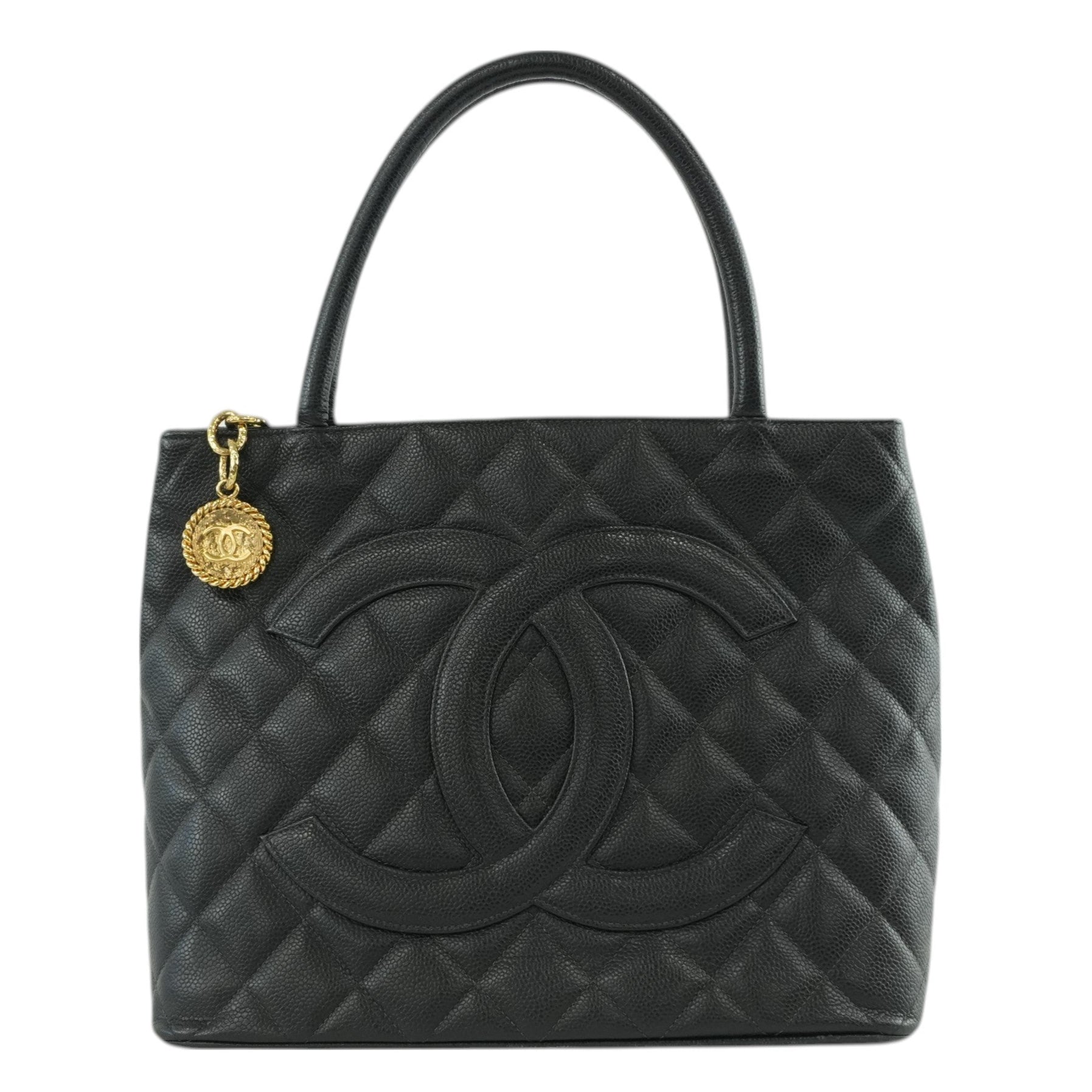 Pre-owned Chanel Medallion Caviar Tote Bag Gold Hardware Black