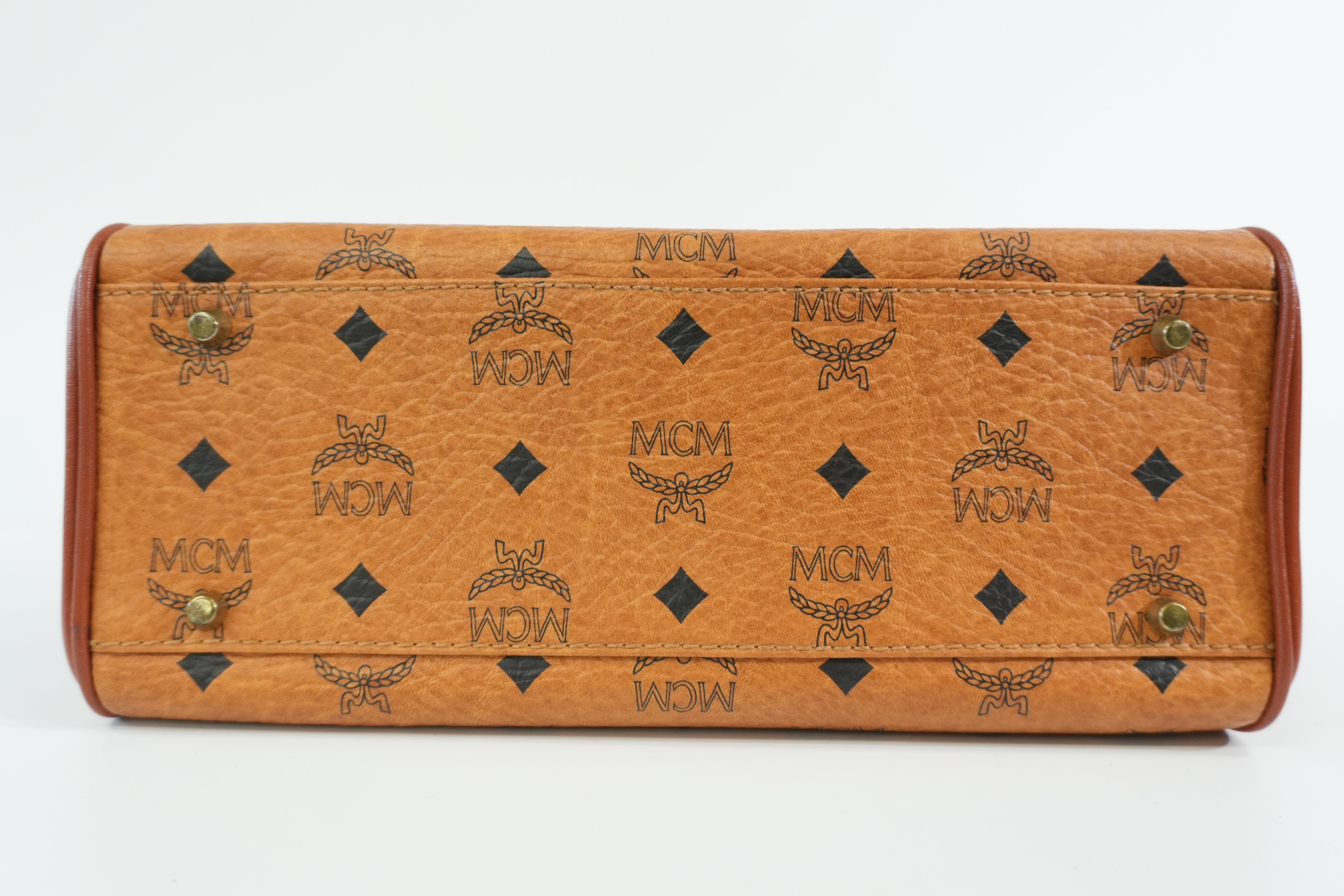 Pre-owned MCM Visetos Top Handle Handbag Cognac