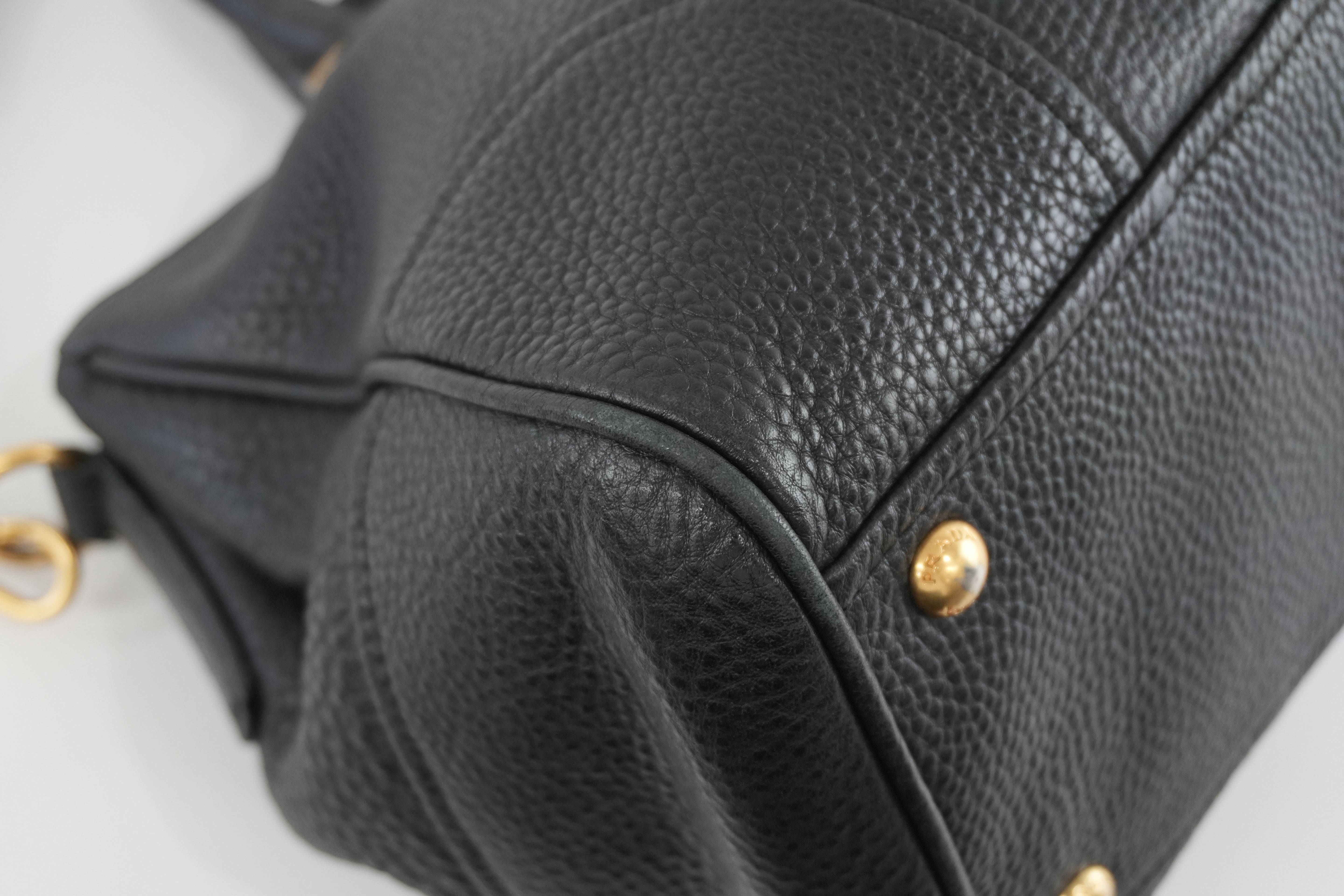 Pre-owned Prada Leather Two Way Shoulder Tote Bag Black