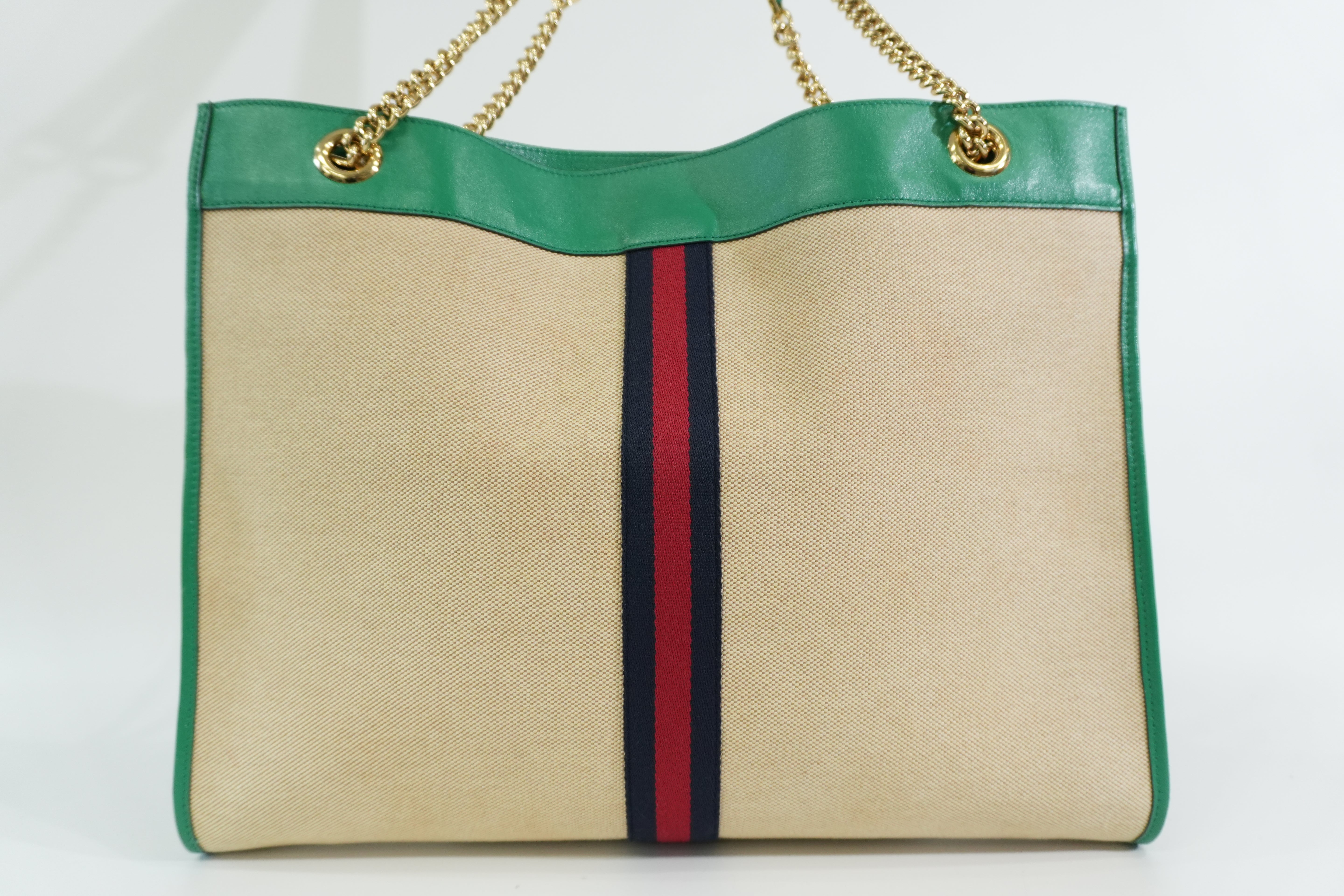 Pre-owned Gucci Rajah Tote Bag Ivory and Green