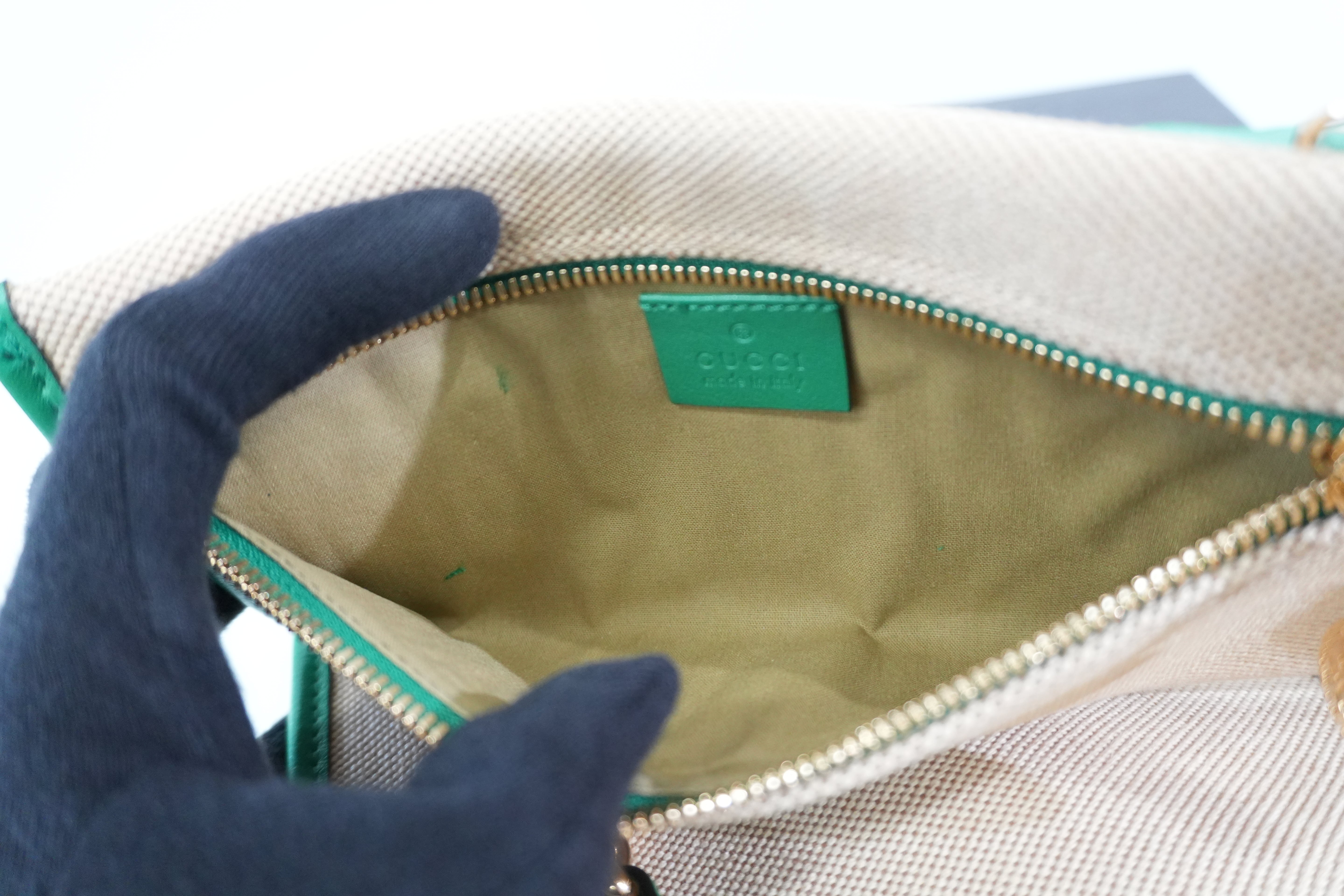 Pre-owned Gucci Rajah Tote Bag Ivory and Green