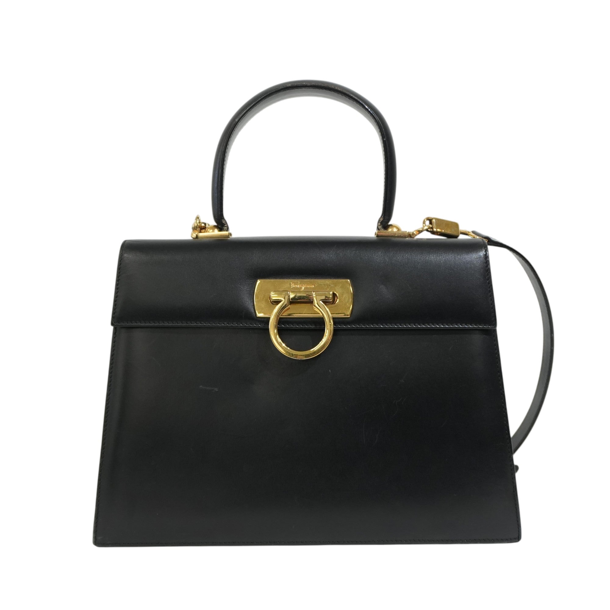 Pre-owned Ferragamo Two Way Top Handle Shoulder Bag Black