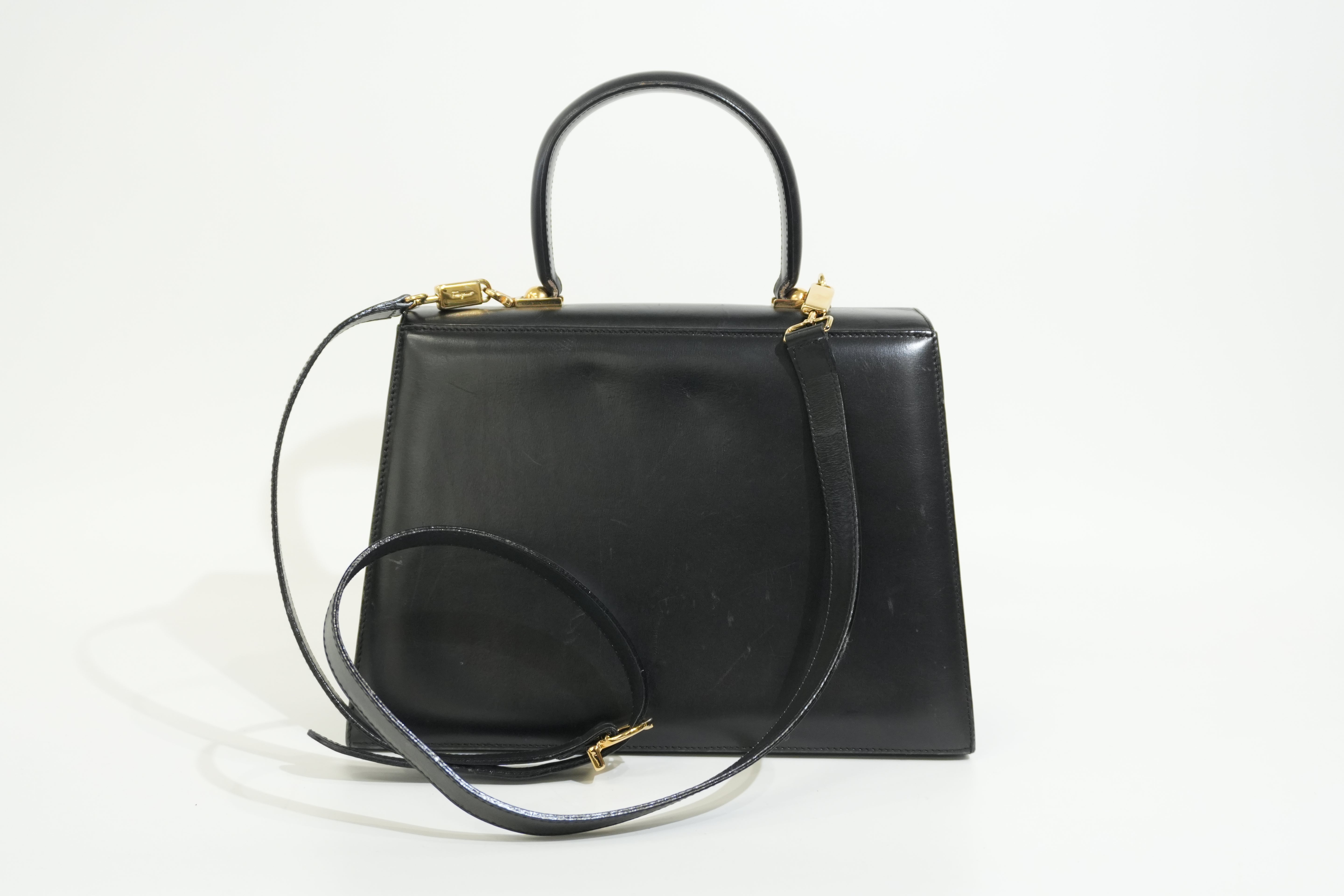 Pre-owned Ferragamo Two Way Top Handle Shoulder Bag Black