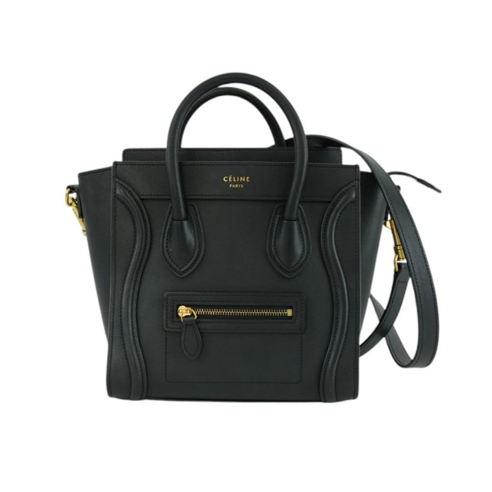 Celine Luggage Nano Two Way Handbag Black Leather Used