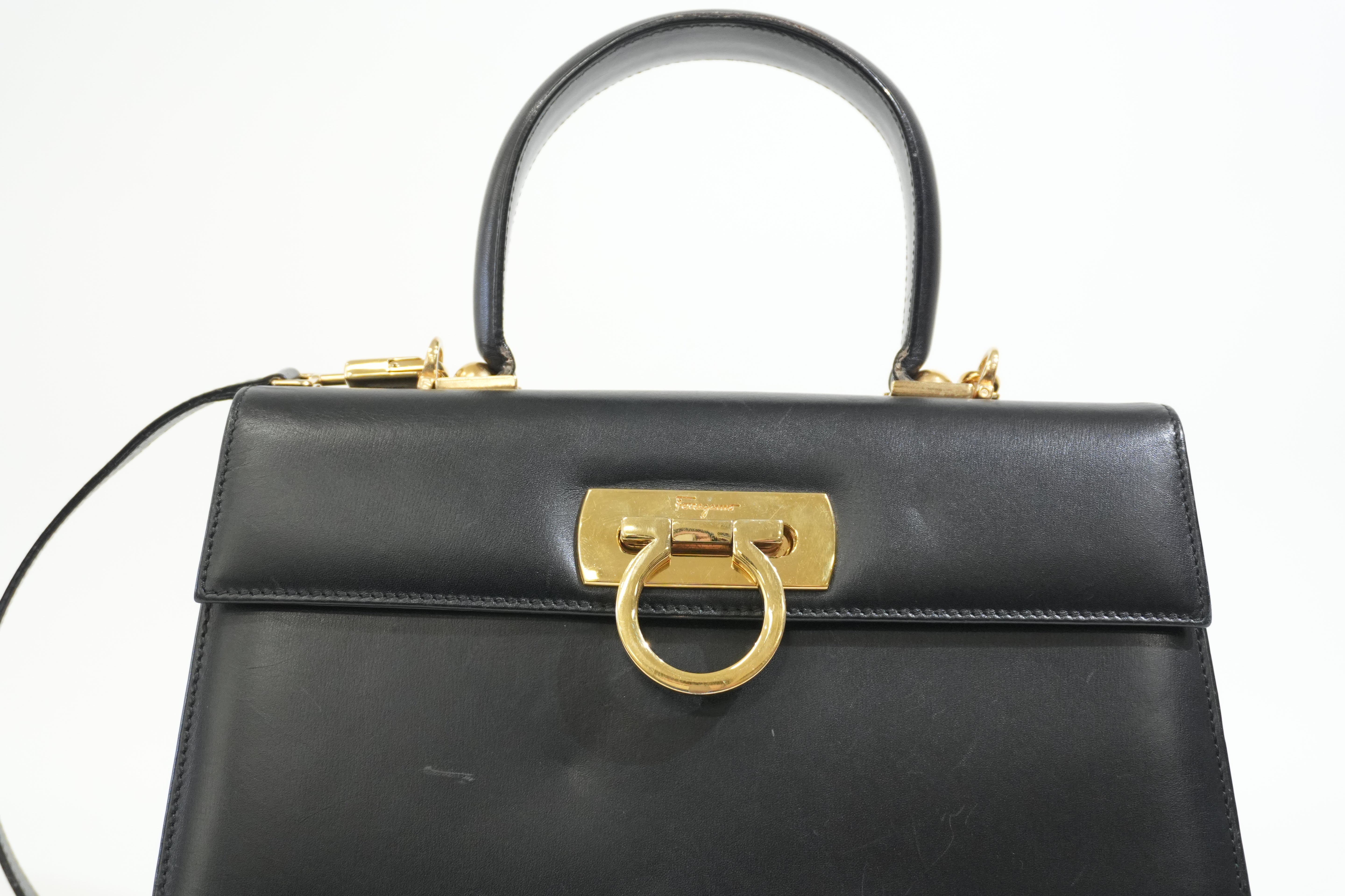 Pre-owned Ferragamo Two Way Top Handle Shoulder Bag Black