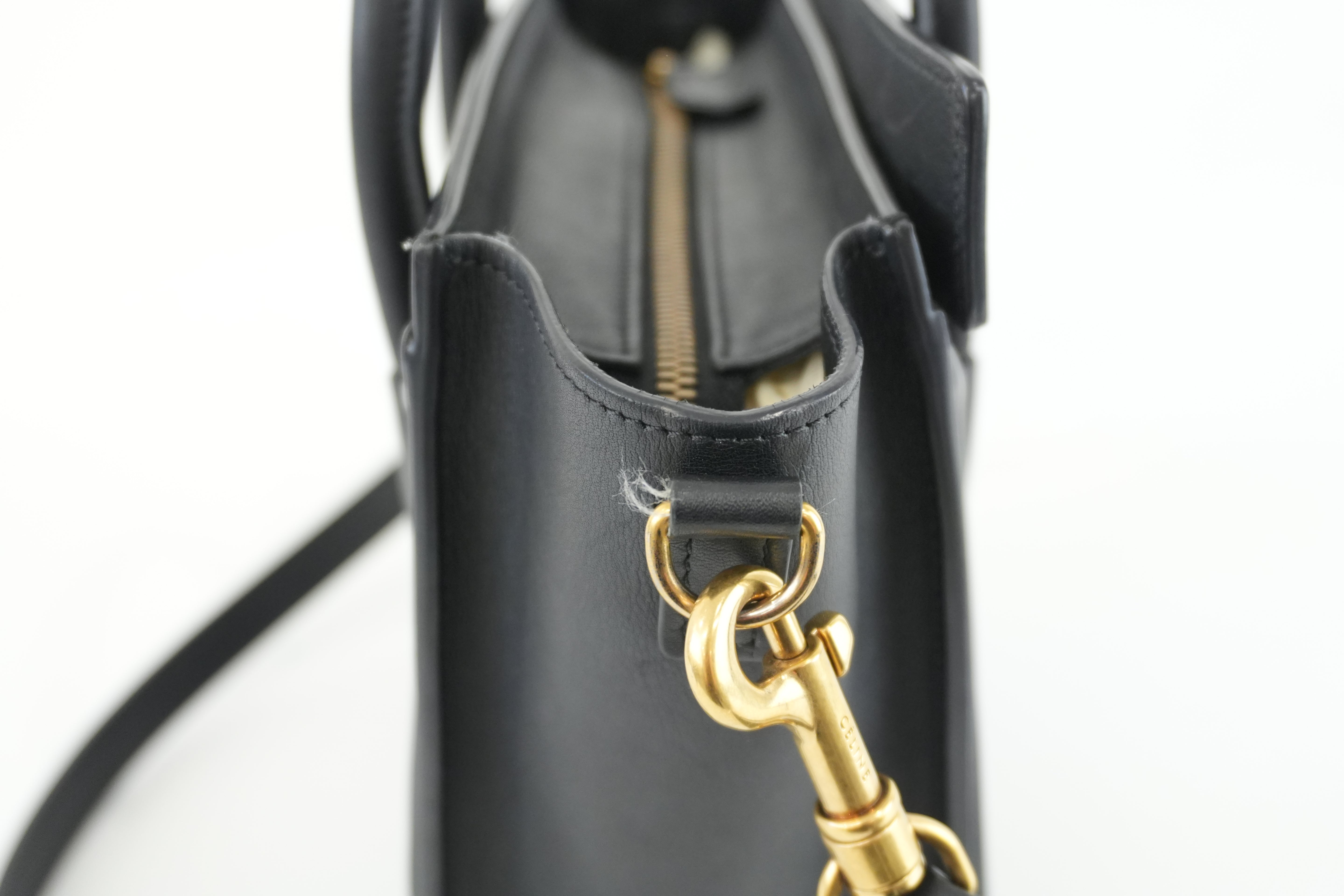 Celine Luggage Nano Two Way Handbag Black Leather Used