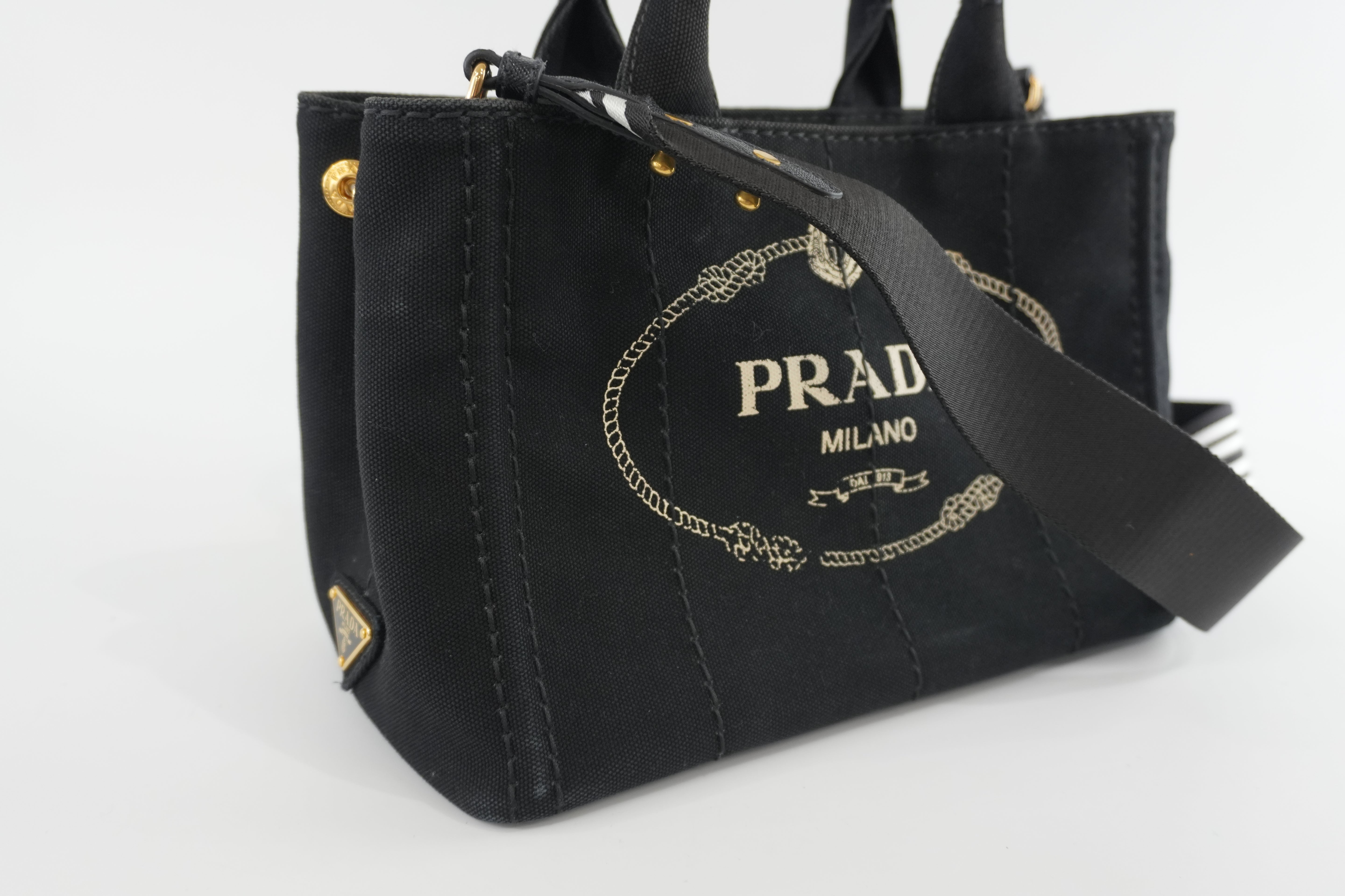 Prada Canapa Two Way Shoulder Bag Black Used