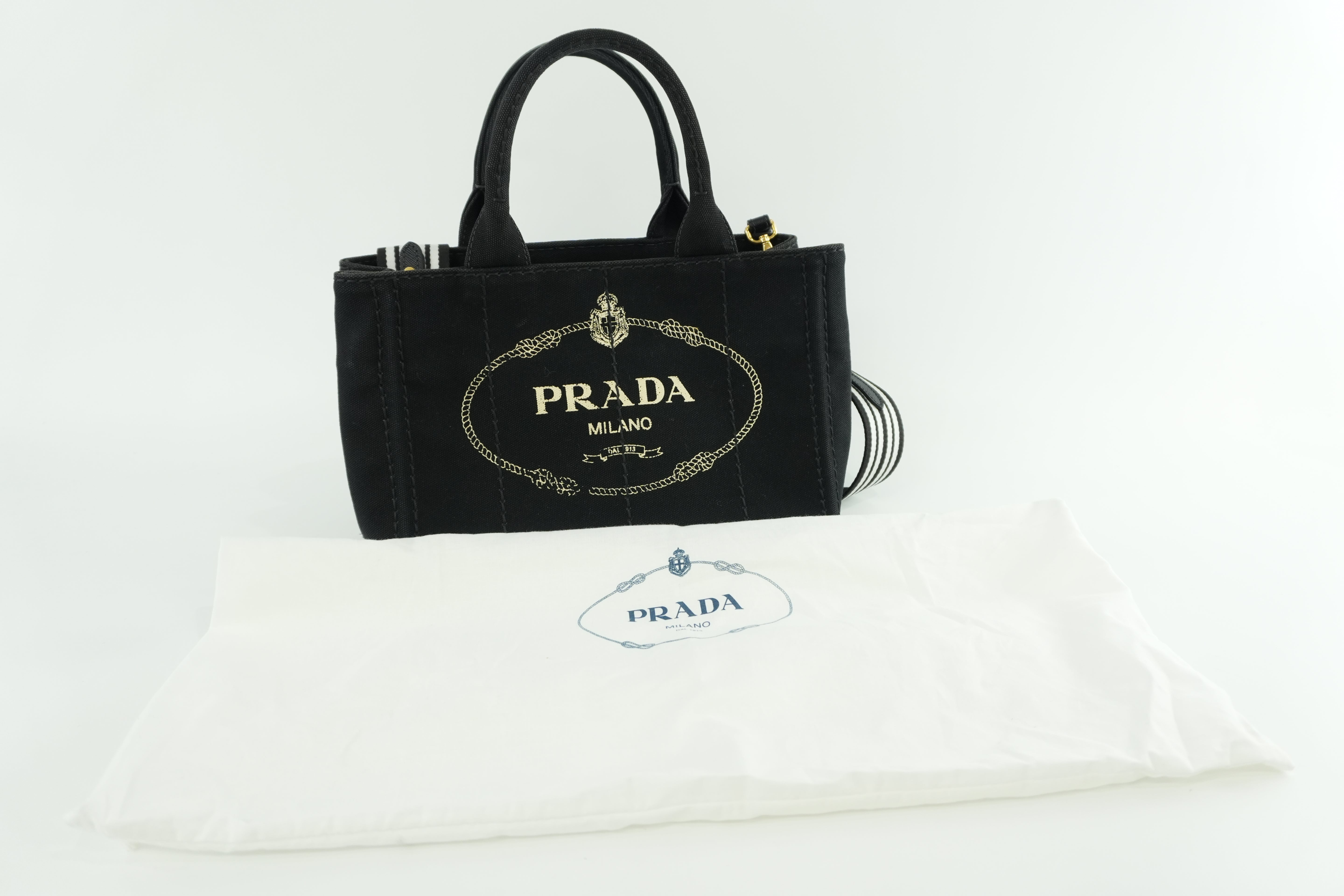 Prada Canapa Two Way Shoulder Bag Black Used