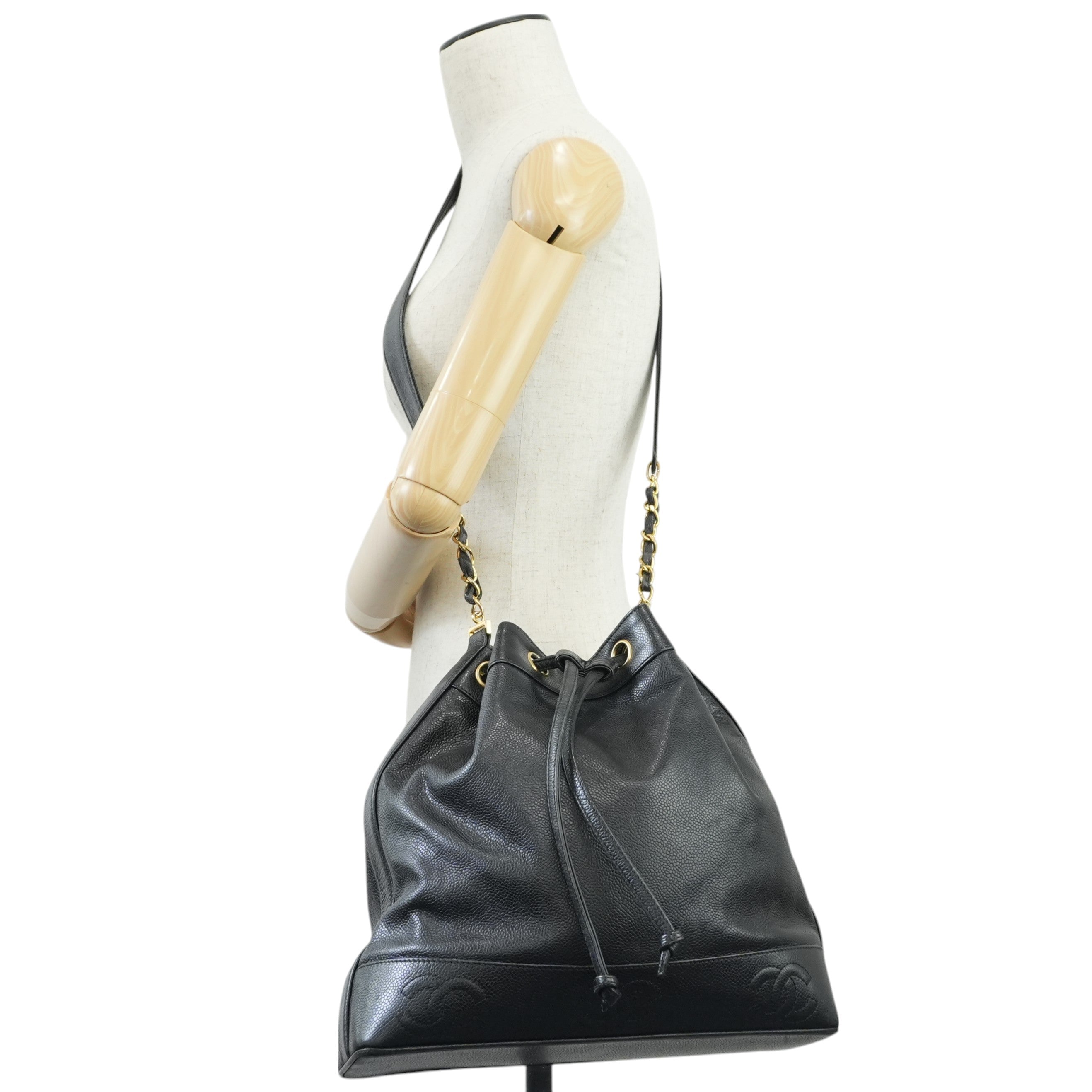 Chanel Caviar Shoulder Bucket Bag Black Used