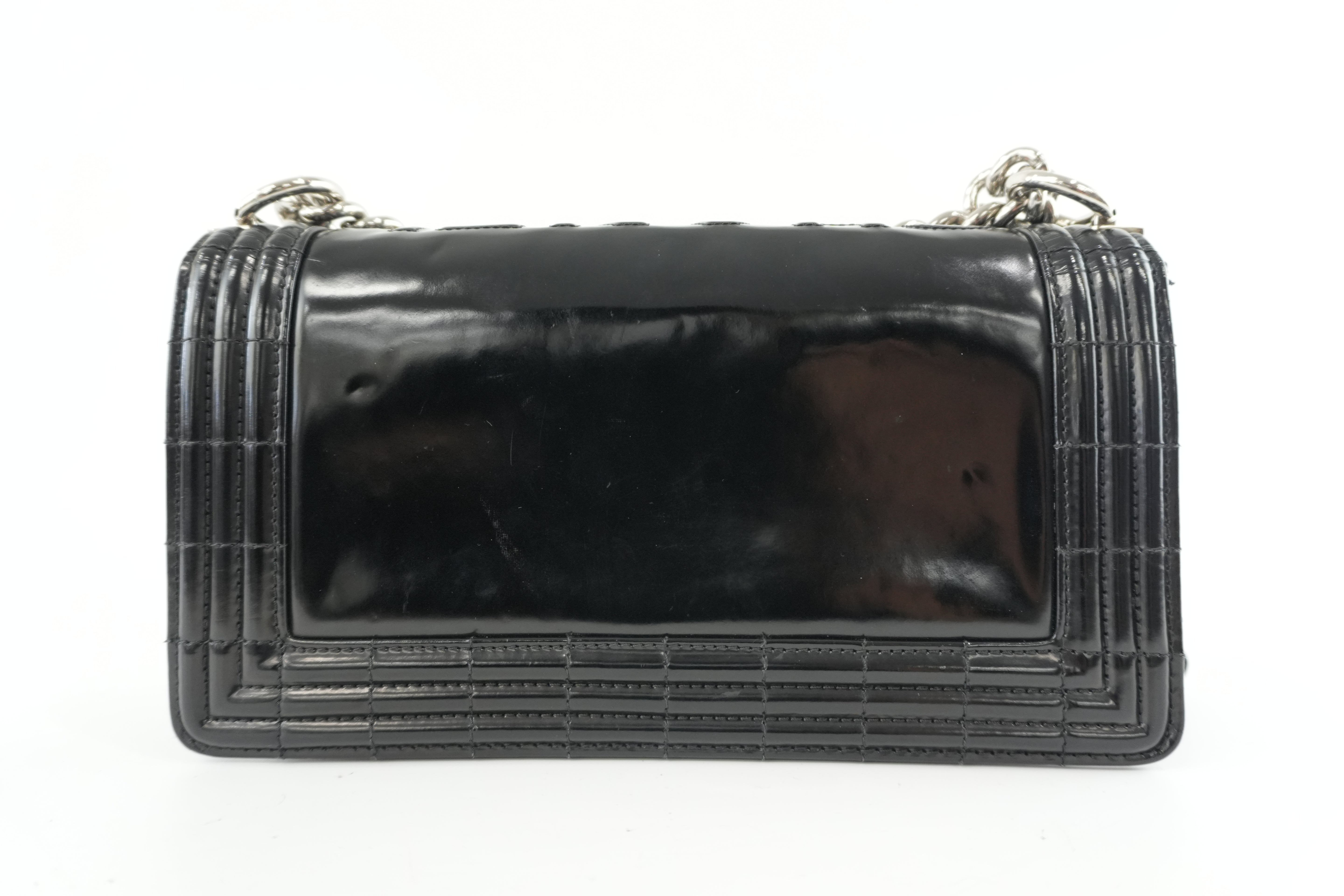 Chanel Shiny Calf Skin Boy Shoulder Bag Black Used