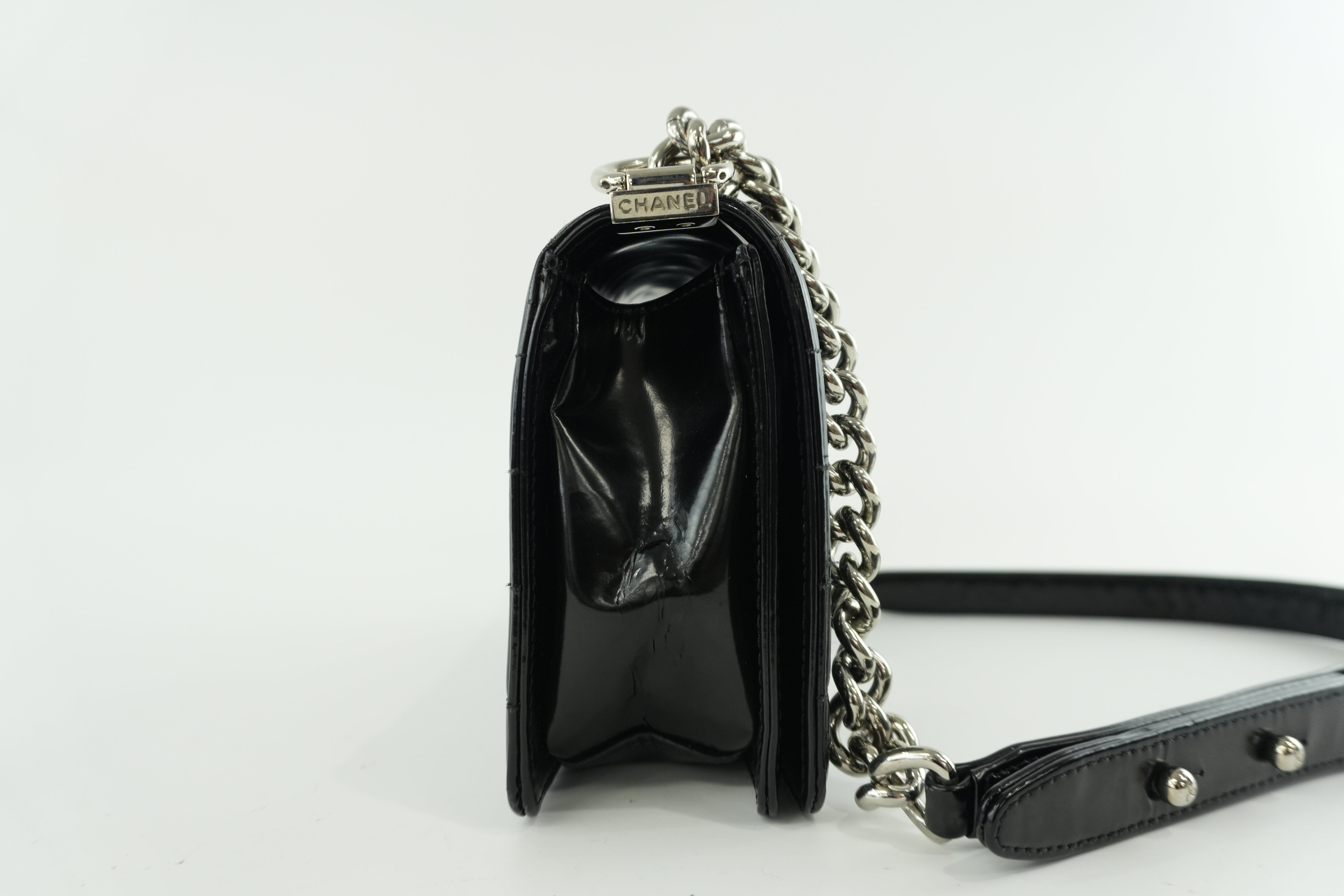 Chanel Shiny Calf Skin Boy Shoulder Bag Black Used