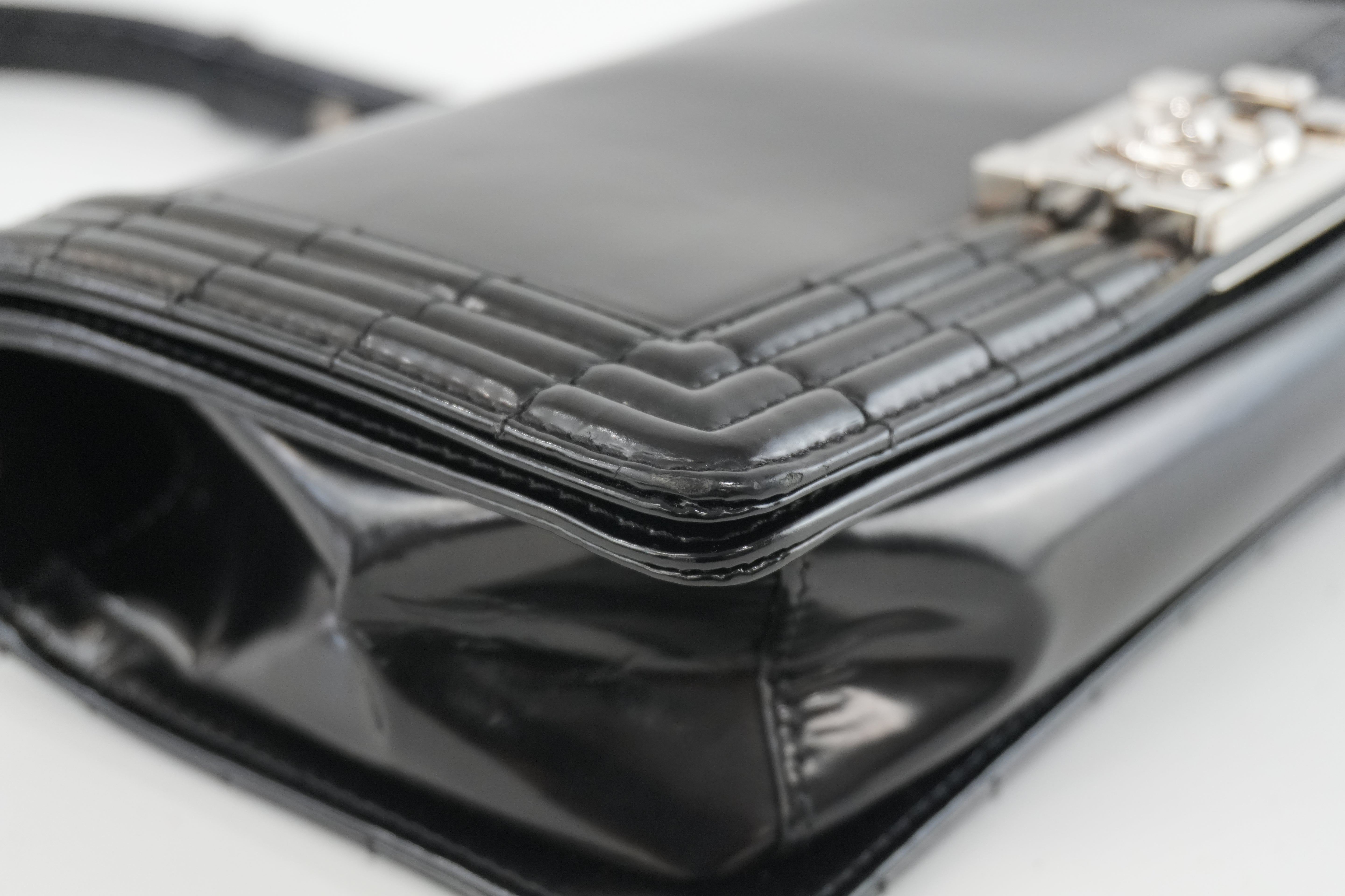 Chanel Shiny Calf Skin Boy Shoulder Bag Black Used