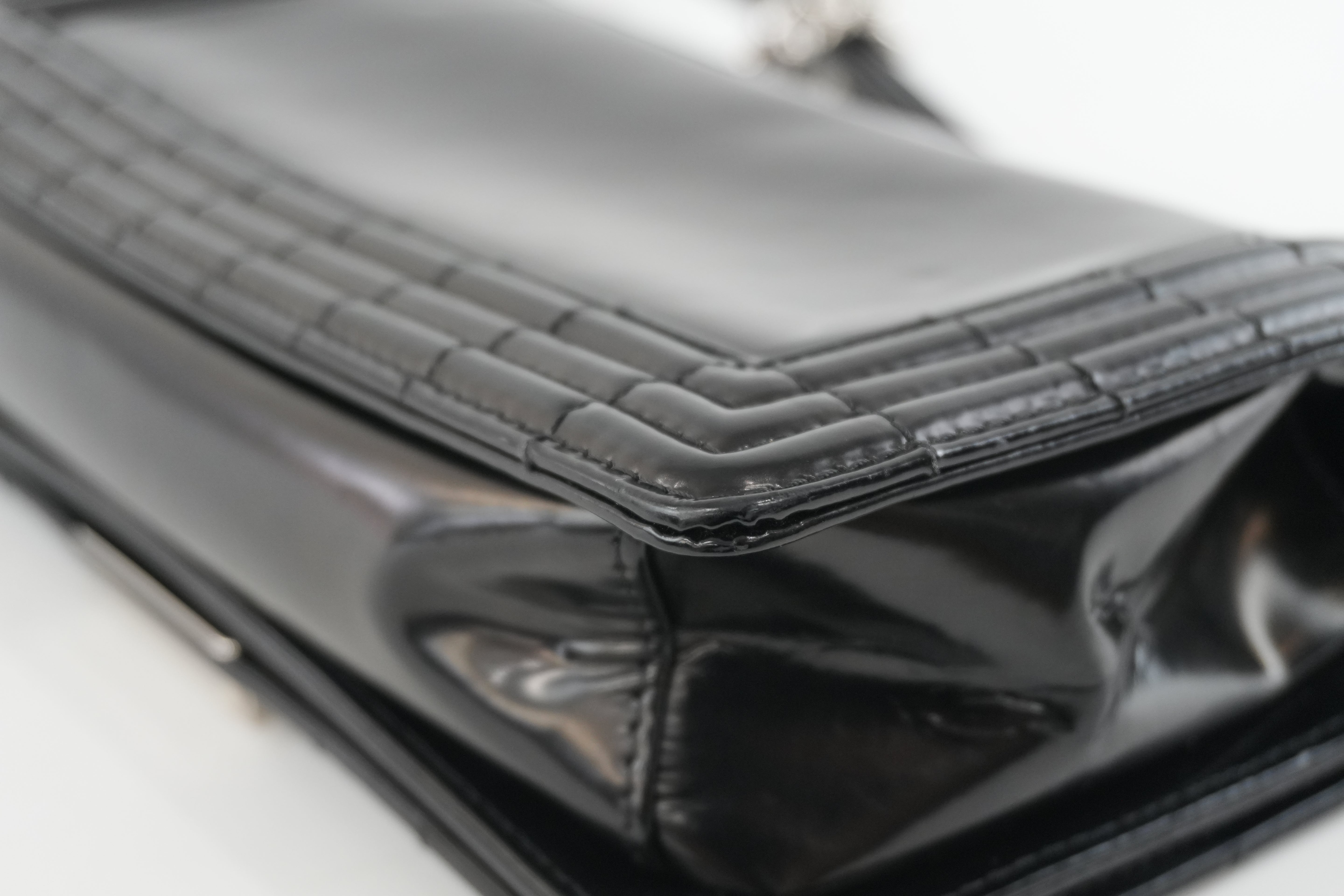 Chanel Shiny Calf Skin Boy Shoulder Bag Black Used