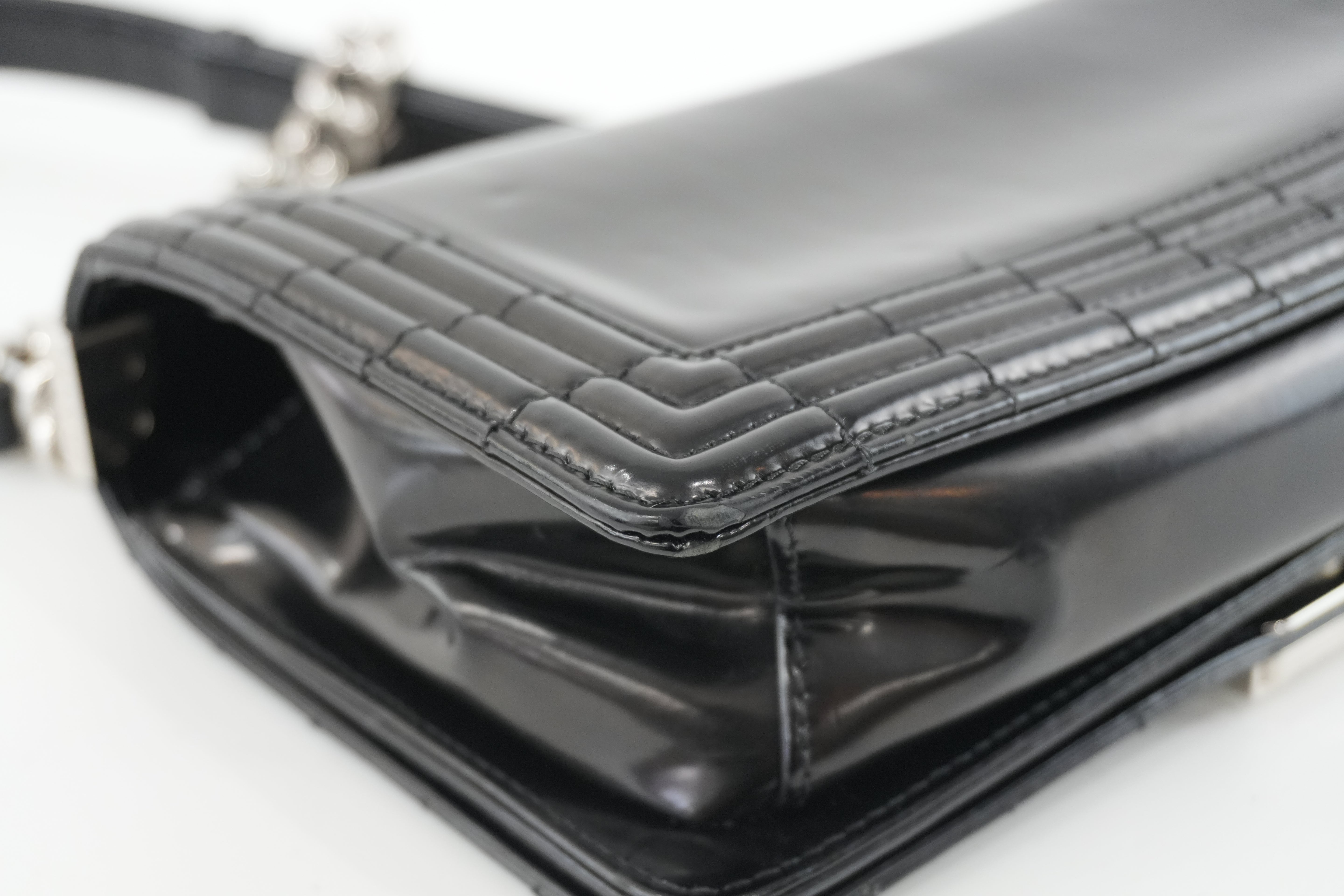 Chanel Shiny Calf Skin Boy Shoulder Bag Black Used