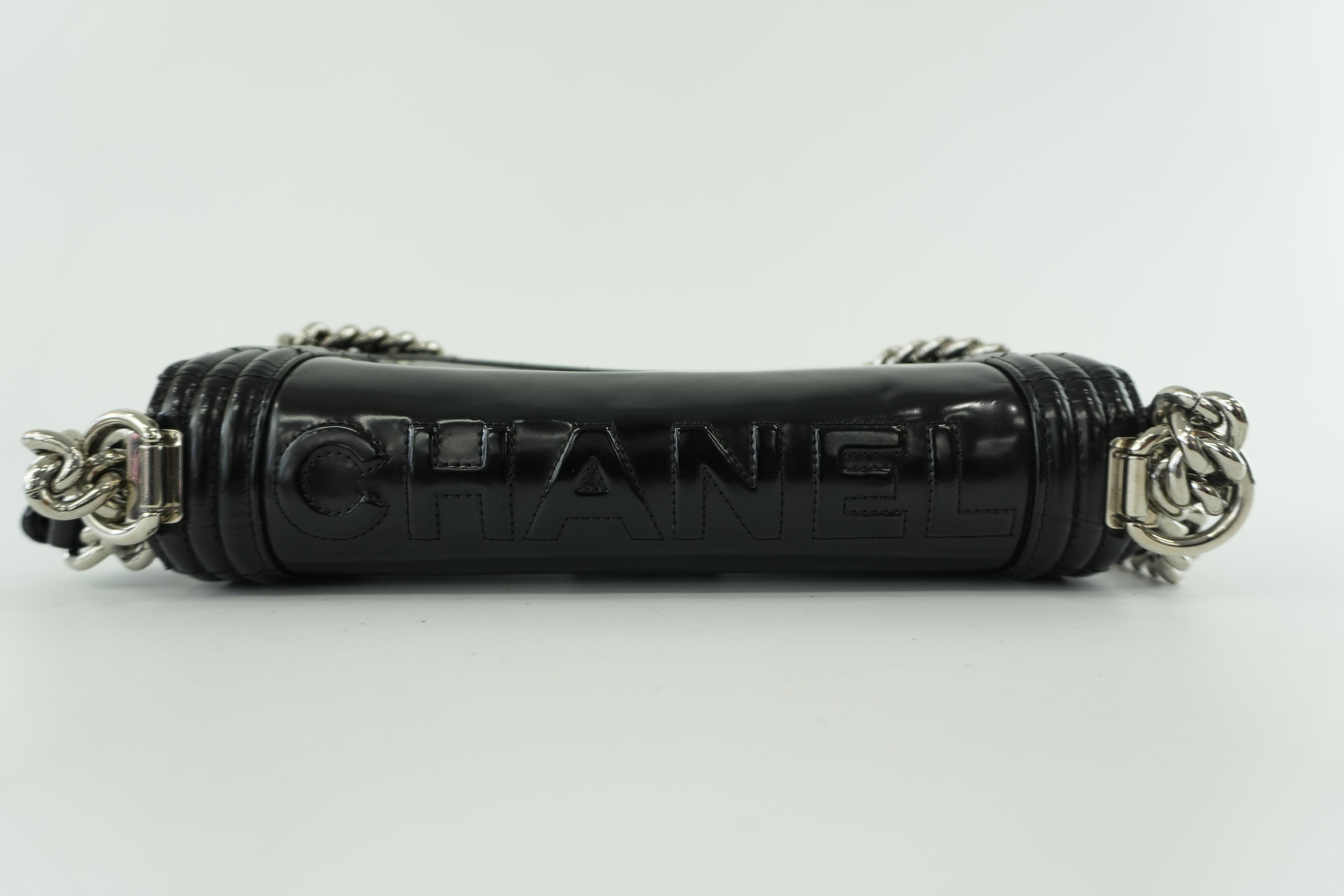 Chanel Shiny Calf Skin Boy Shoulder Bag Black Used