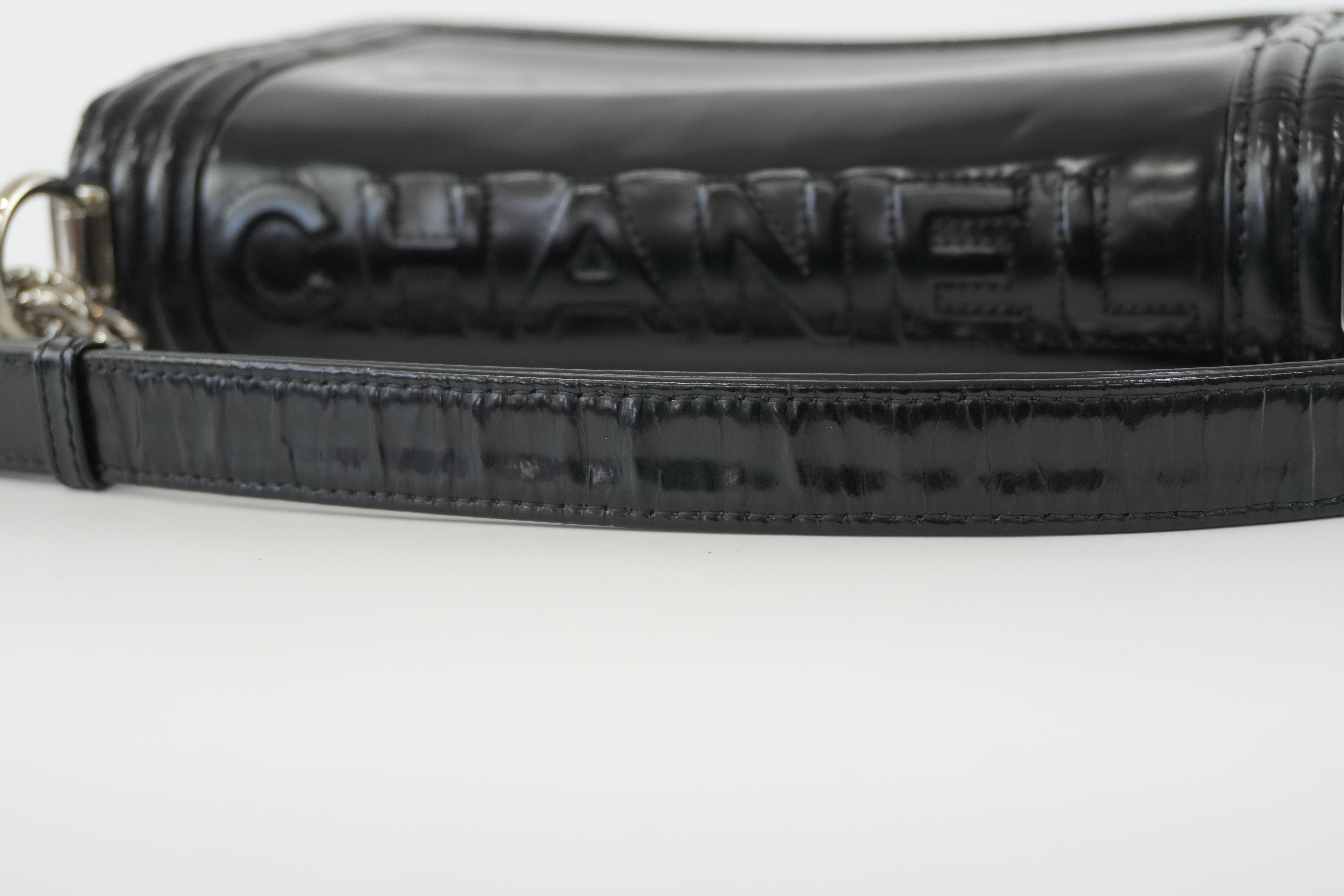 Chanel Shiny Calf Skin Boy Shoulder Bag Black Used