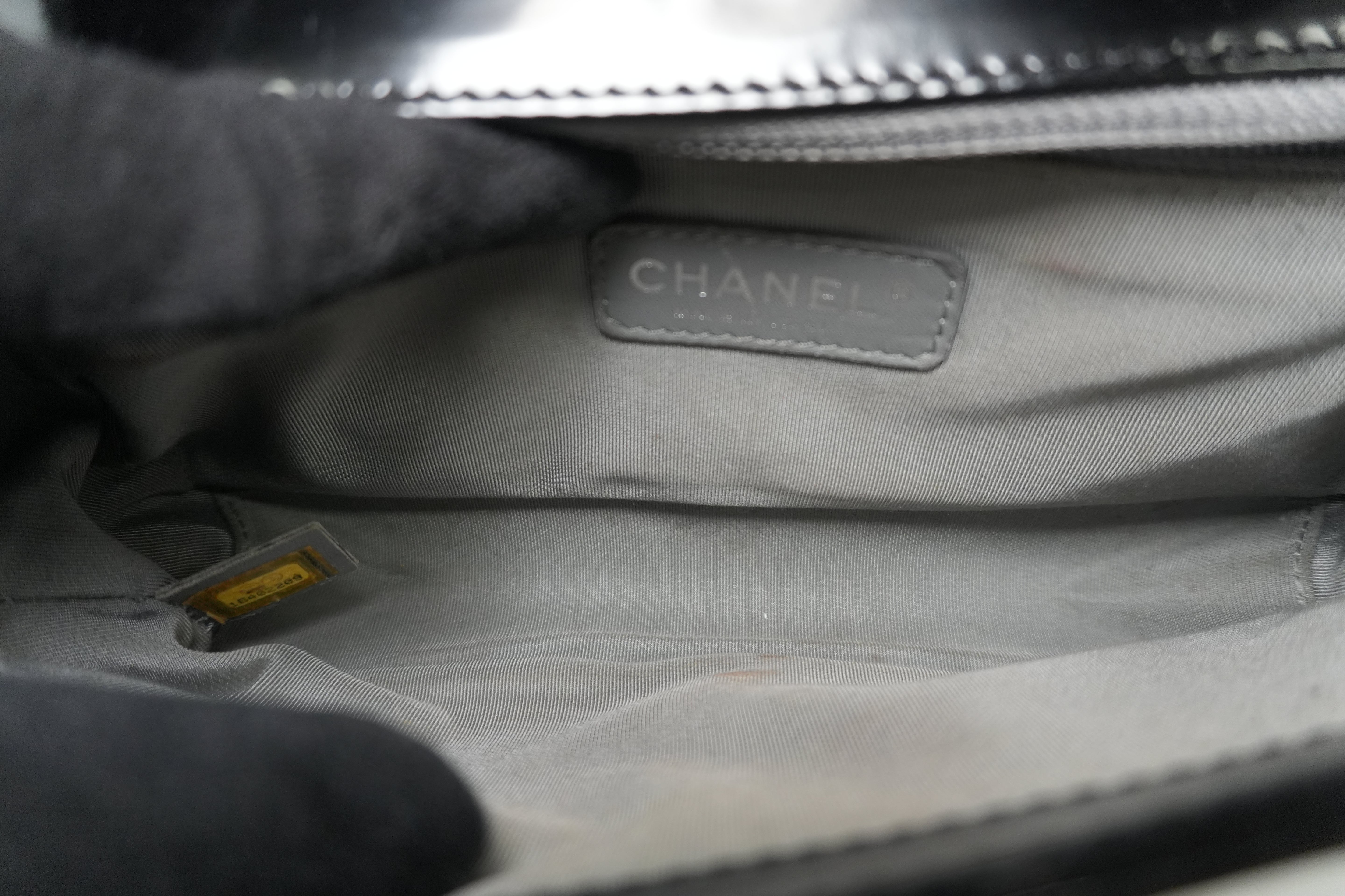 Chanel Shiny Calf Skin Boy Shoulder Bag Black Used