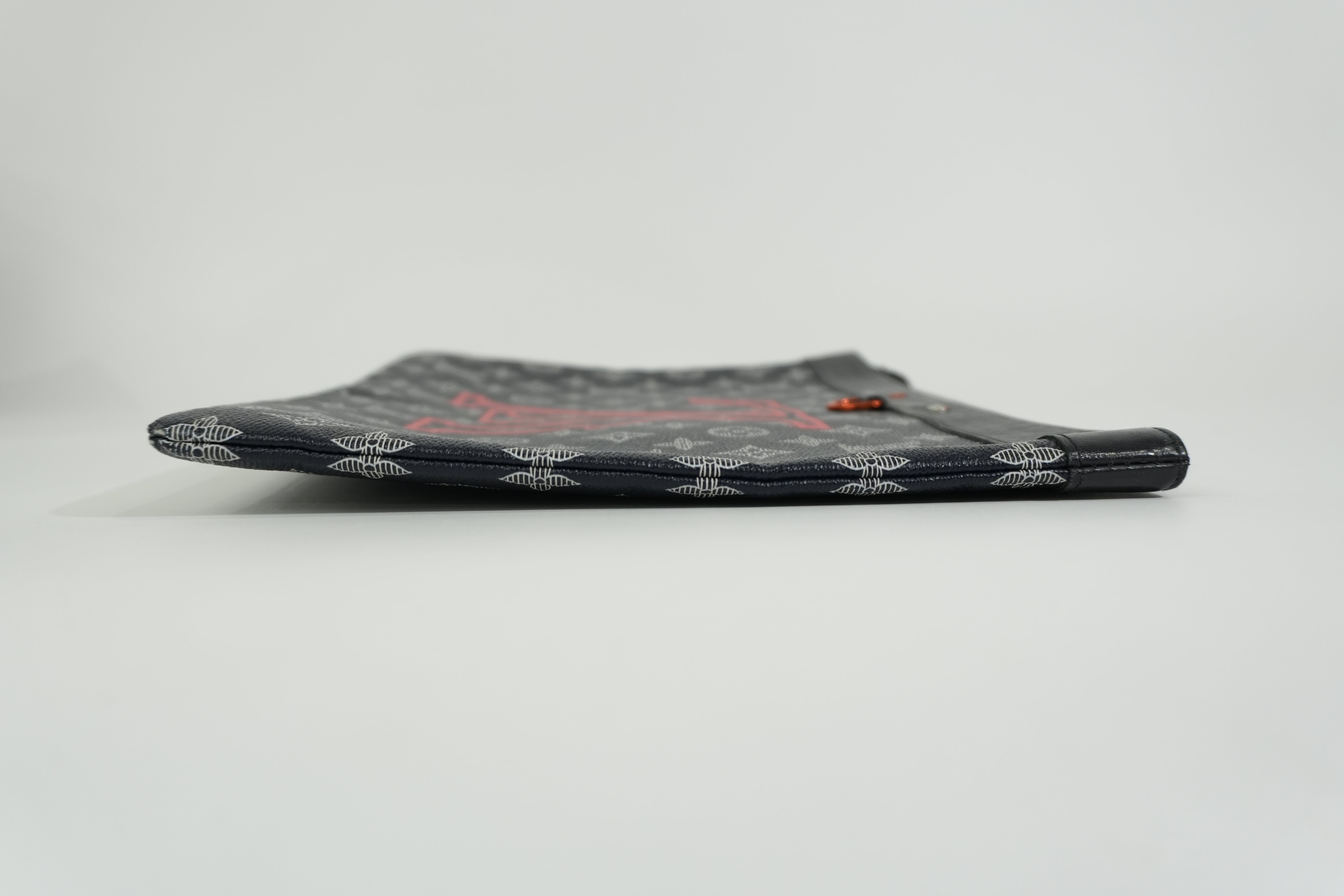 Pre-owned Louis Vuitton Monogram Ink Upside Down Pochette Apollo GM Clutch Bag Navy Blue