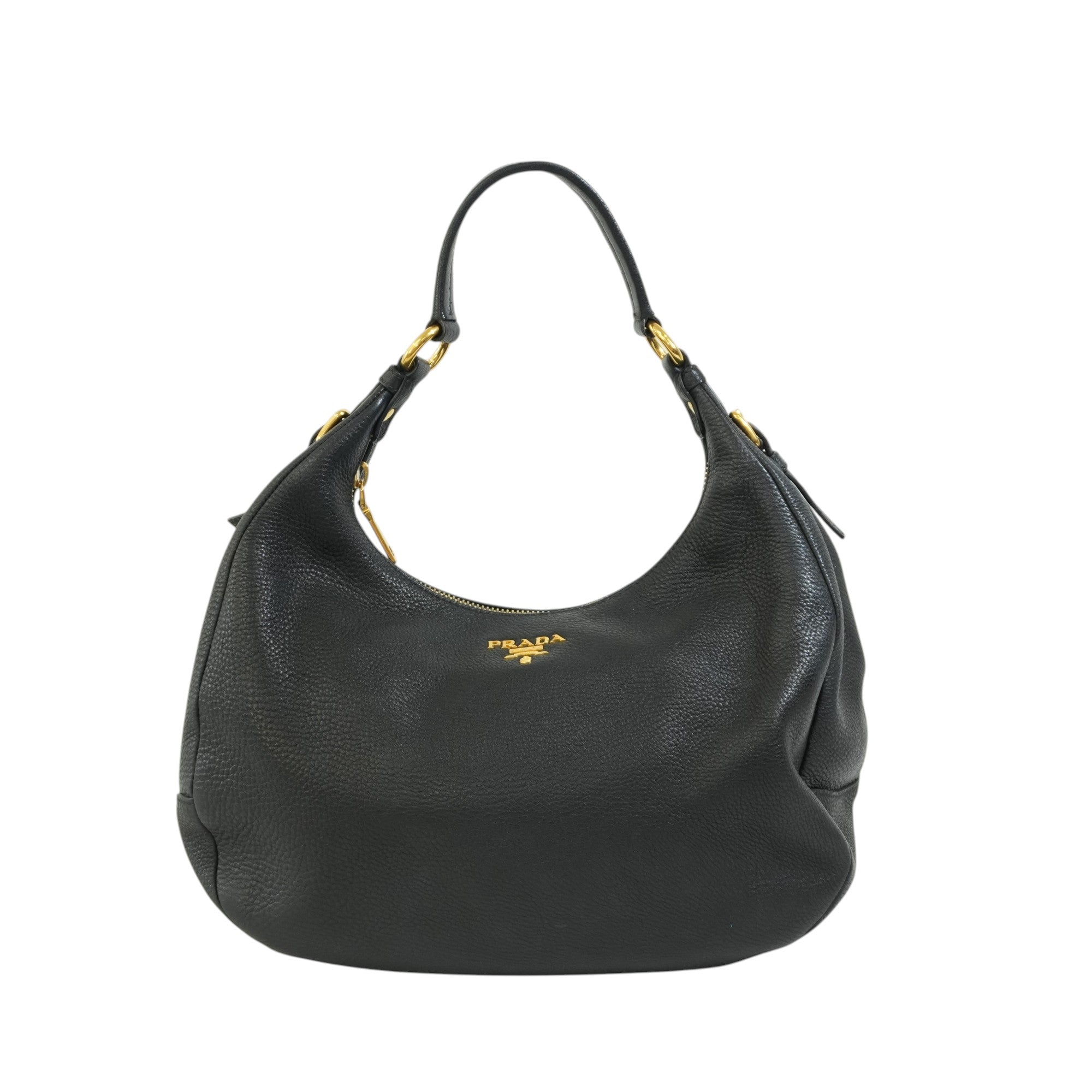 Pre-owned Prada Hobo Shoulder Bag Daino Black