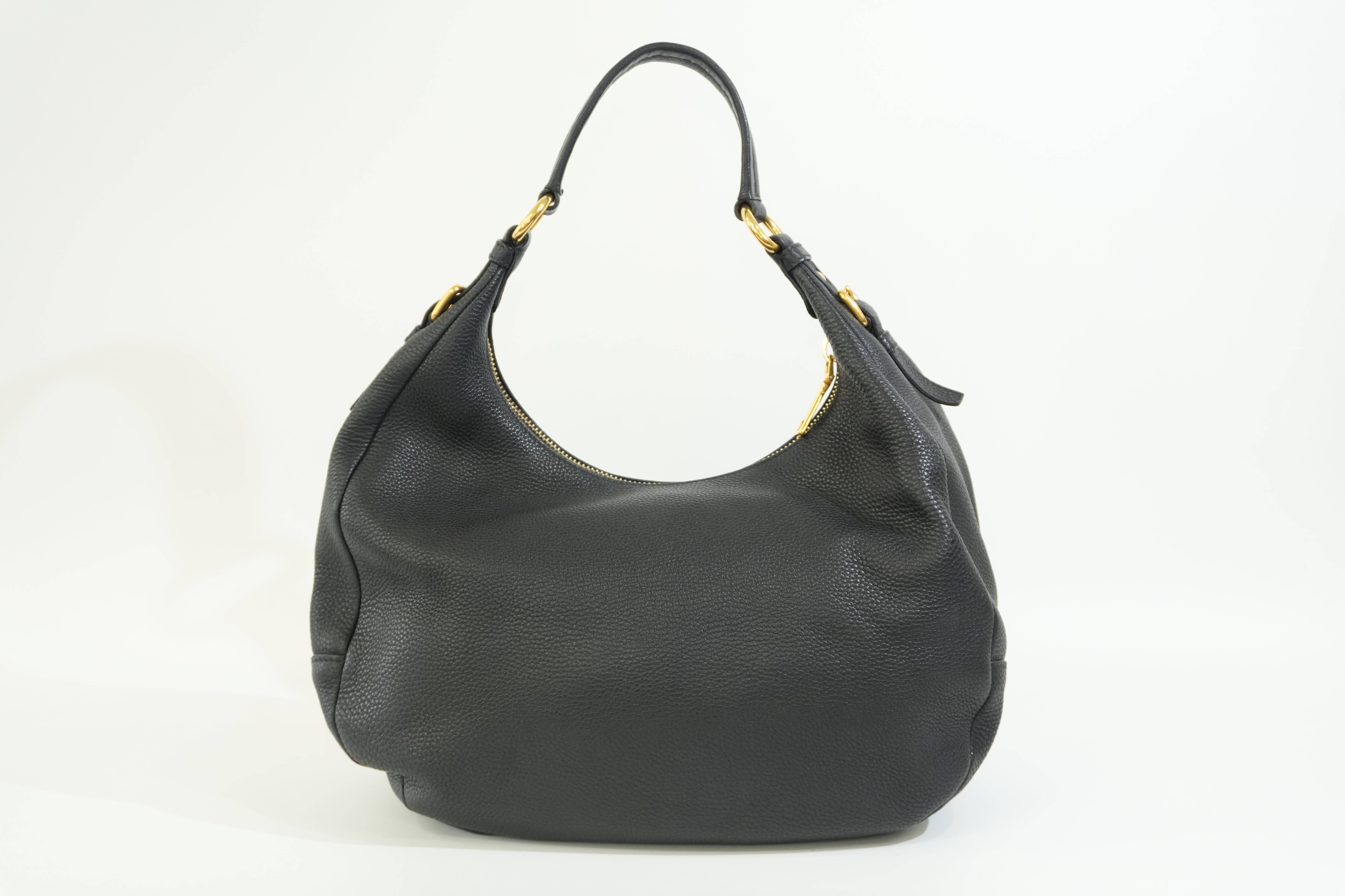Pre-owned Prada Hobo Shoulder Bag Daino Black