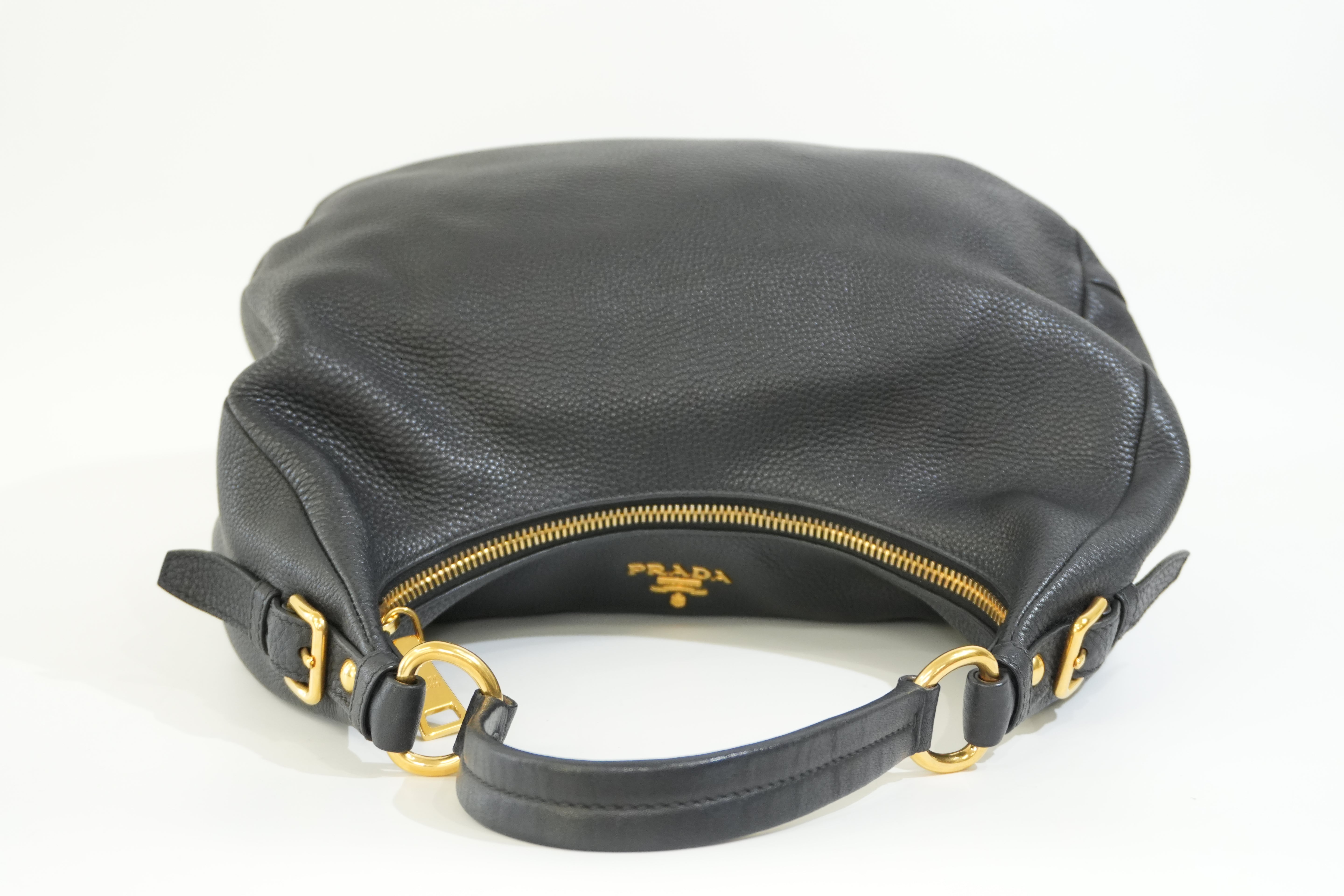 Pre-owned Prada Hobo Shoulder Bag Daino Black