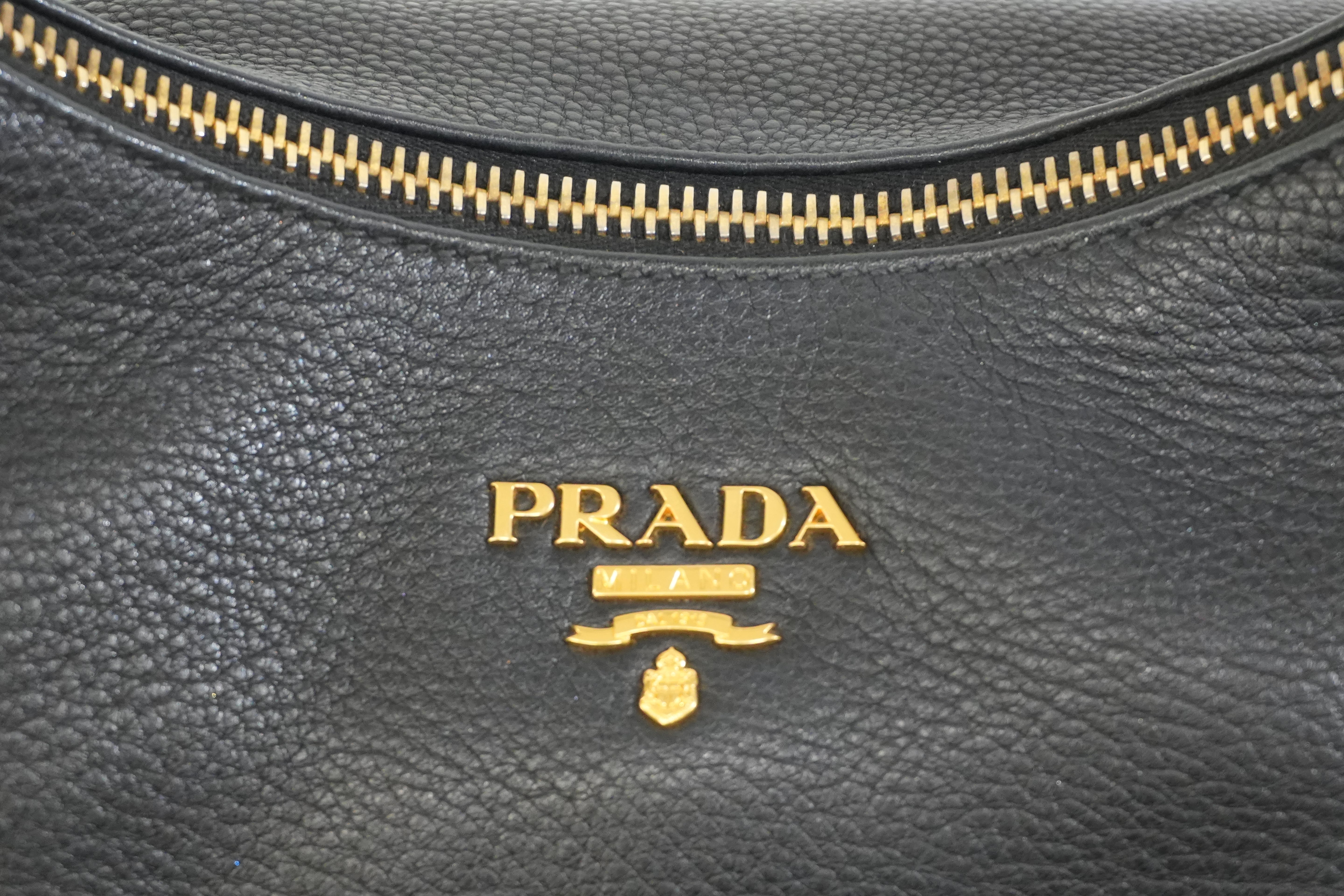 Pre-owned Prada Hobo Shoulder Bag Daino Black