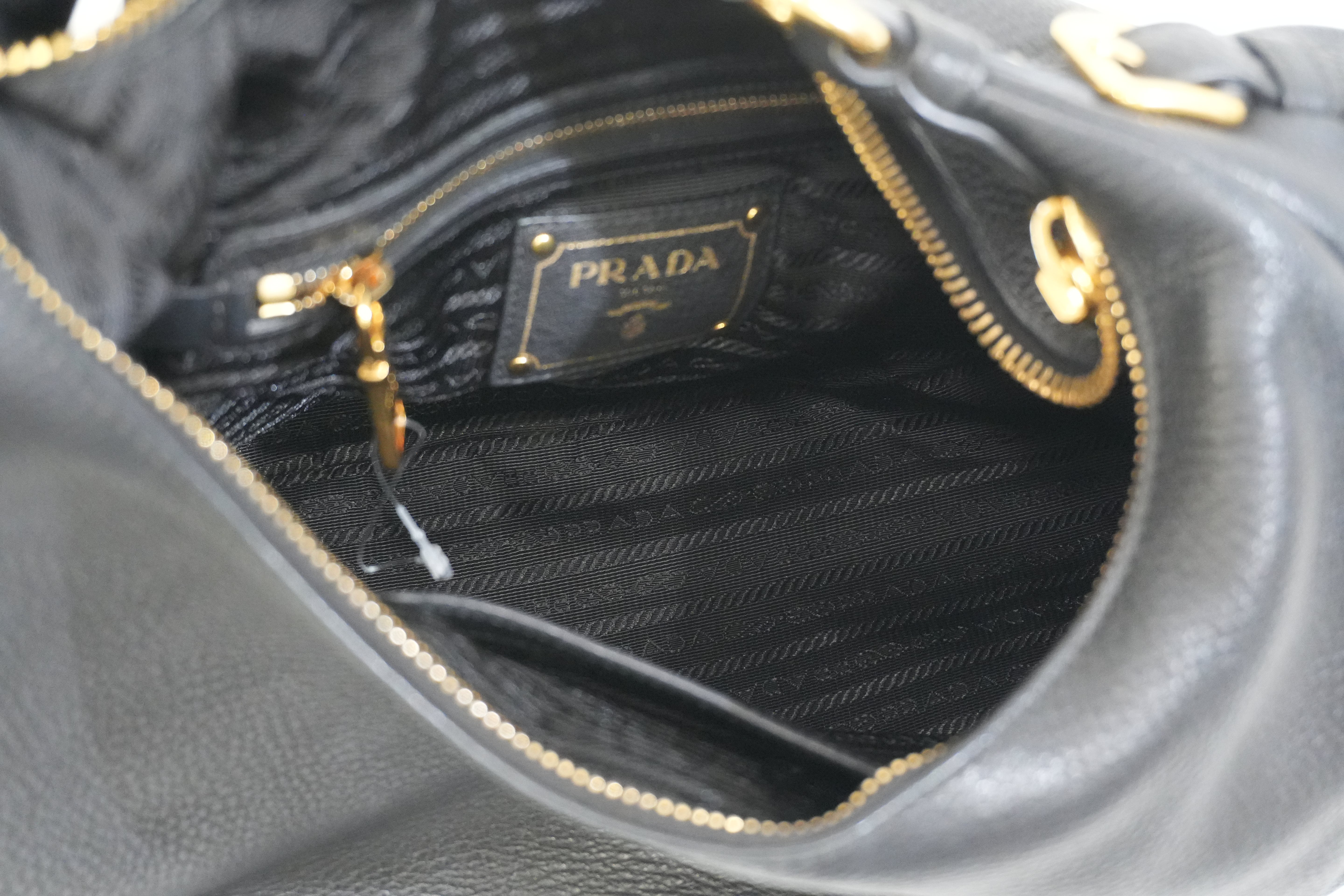 Pre-owned Prada Hobo Shoulder Bag Daino Black