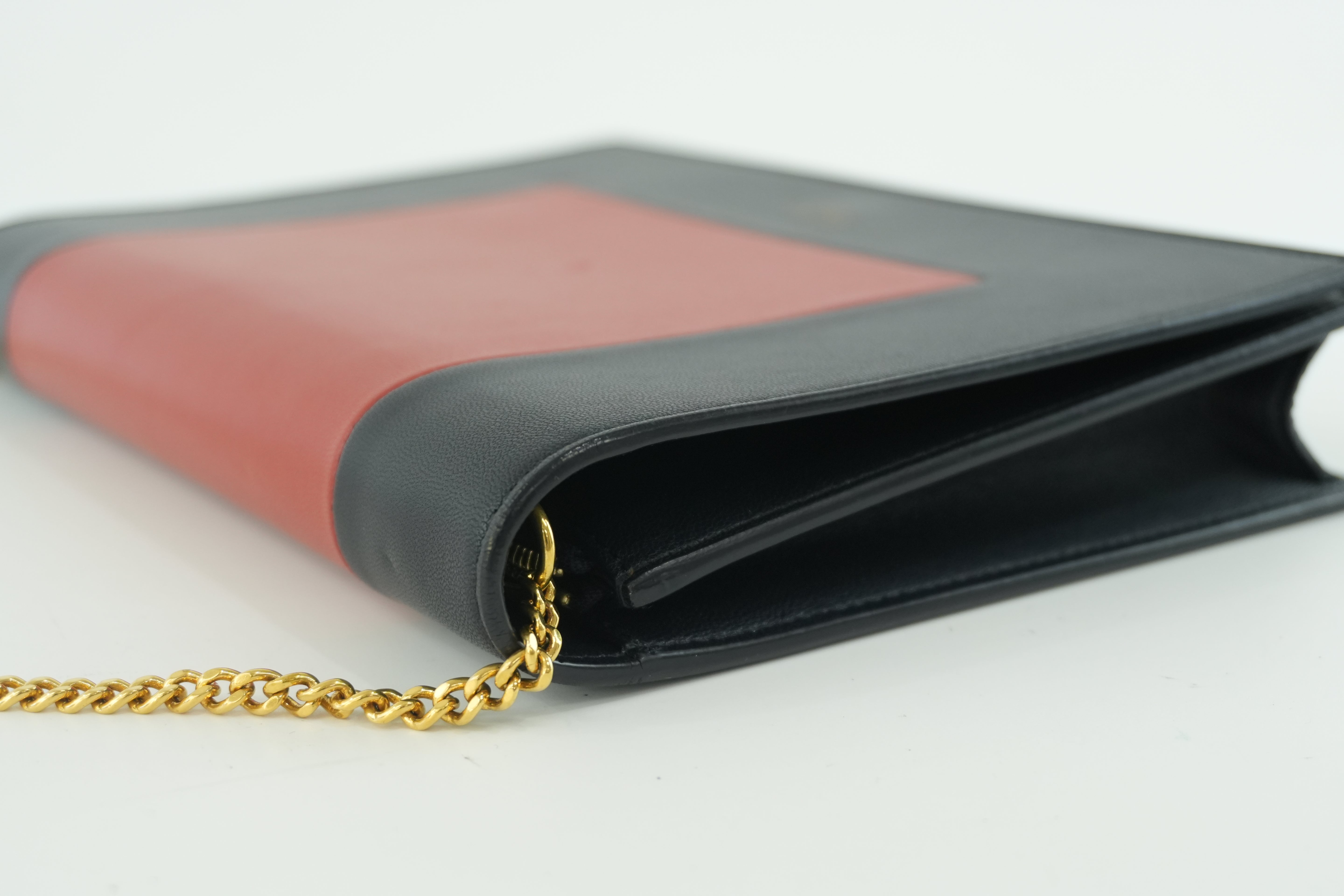 Pre-owned Celine Leather Chain Shoulder Bag Pouch Red and Blue